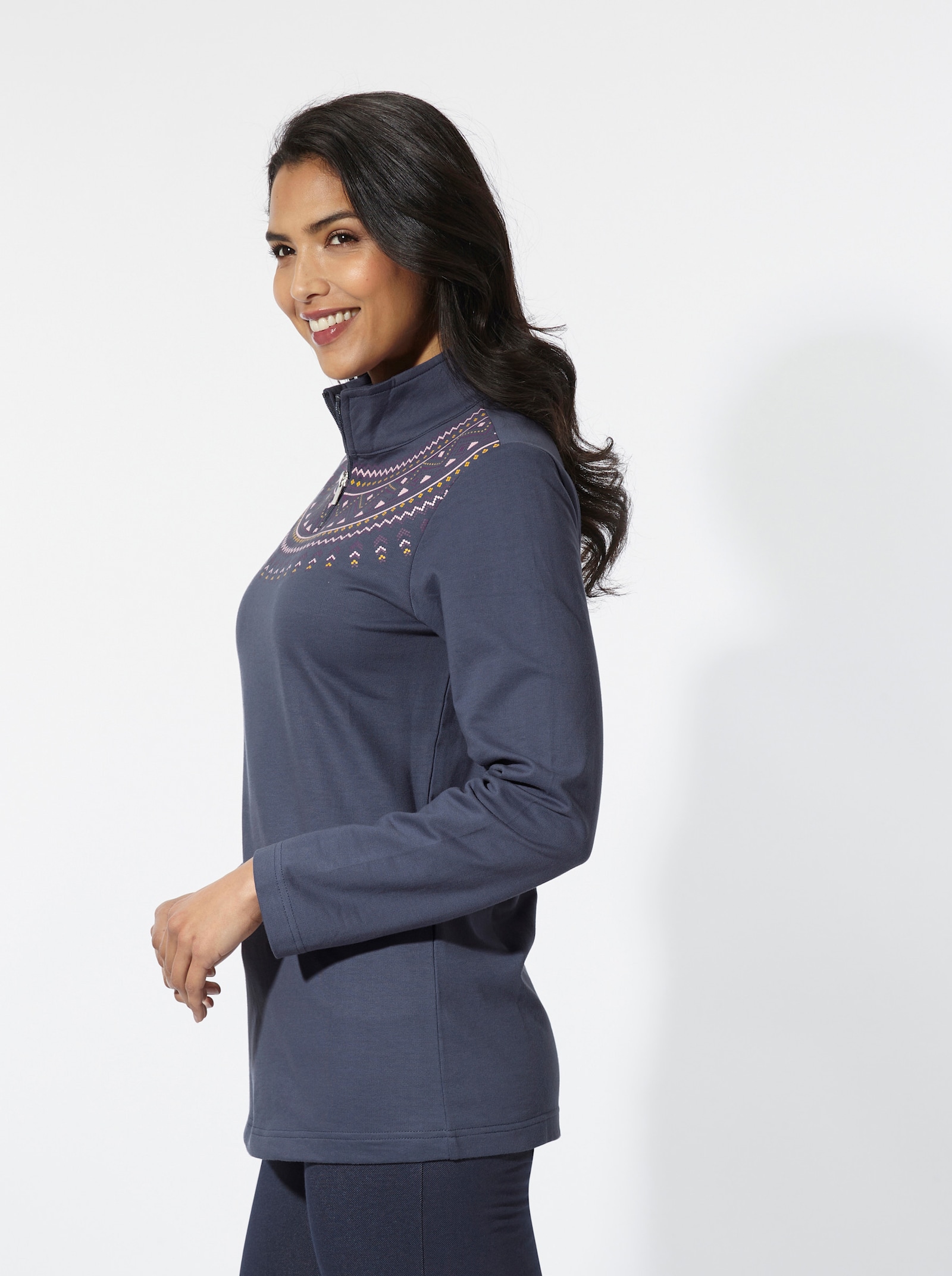 Sweatshirt mit kurzem Reißverschluss - rauchblau