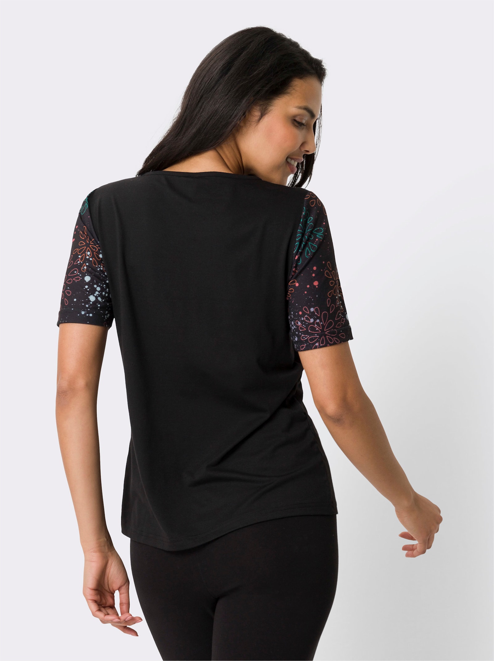 Sportshirt mit Kontrastnähten - schwarz-smaragd-bedruckt