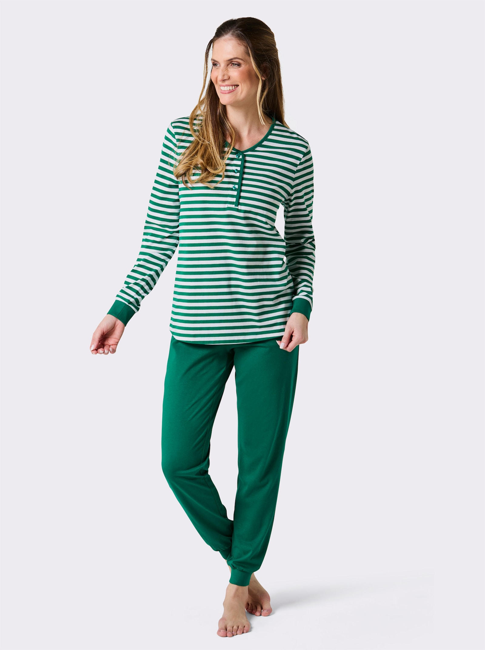 wäschepur Schlafanzüge - grün-weiß + steingrau-weiß