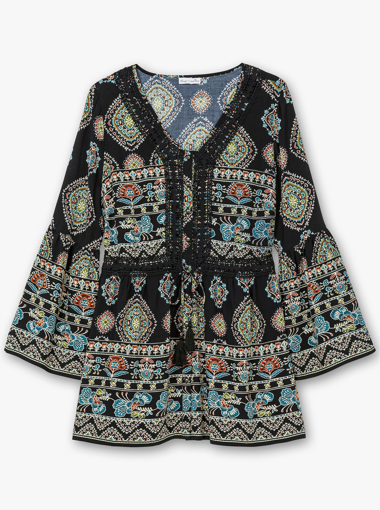 sheego Longbluse - schwarz-gemustert