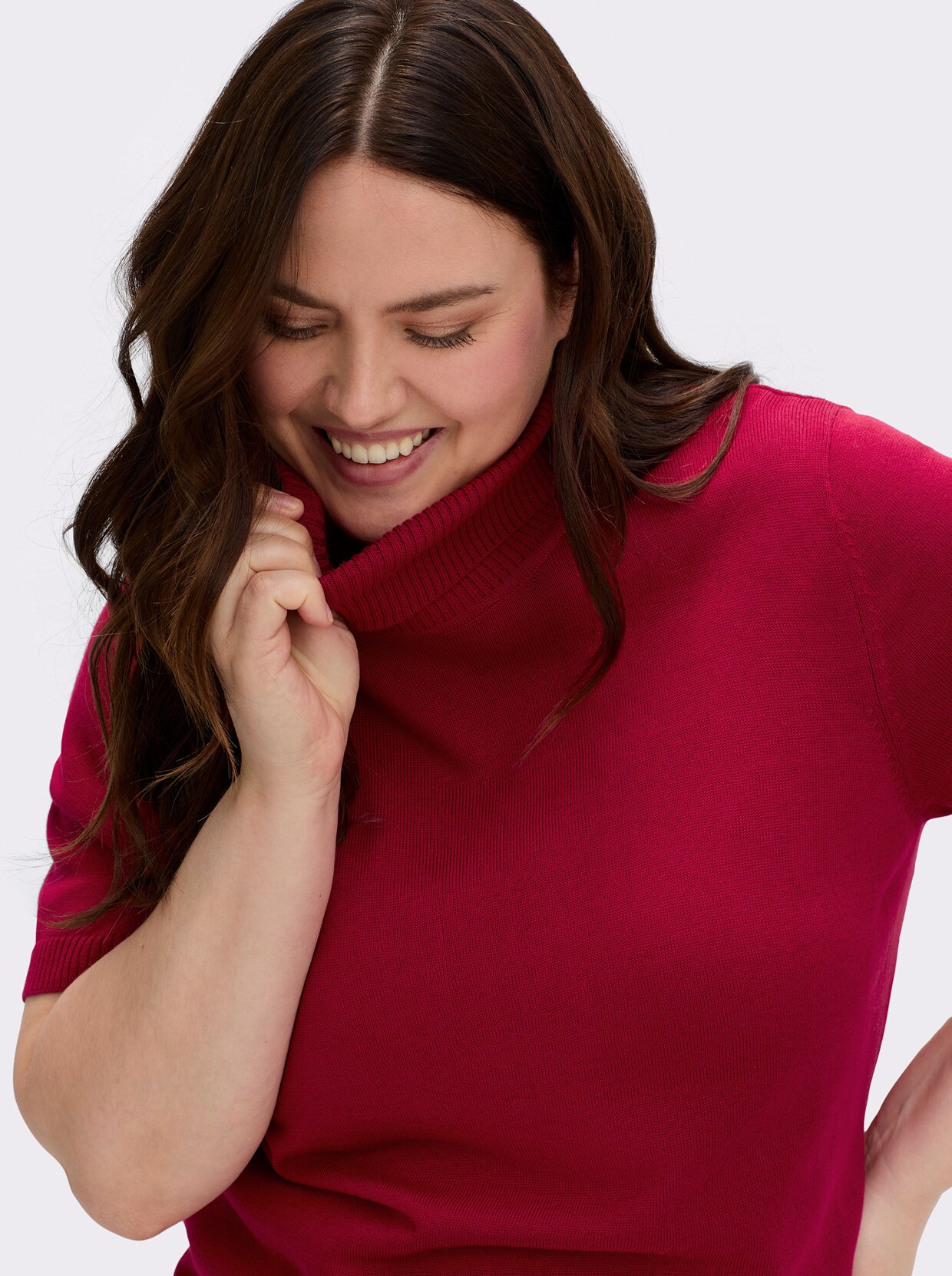 Kurzarmpullover mit Rollkragen - rot