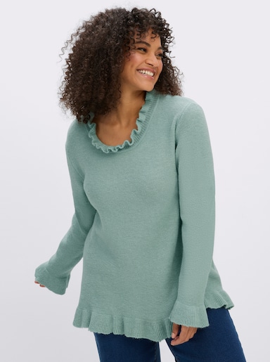 sheego Strickpullover mit gerüschten Abschlüssen - kalkmint