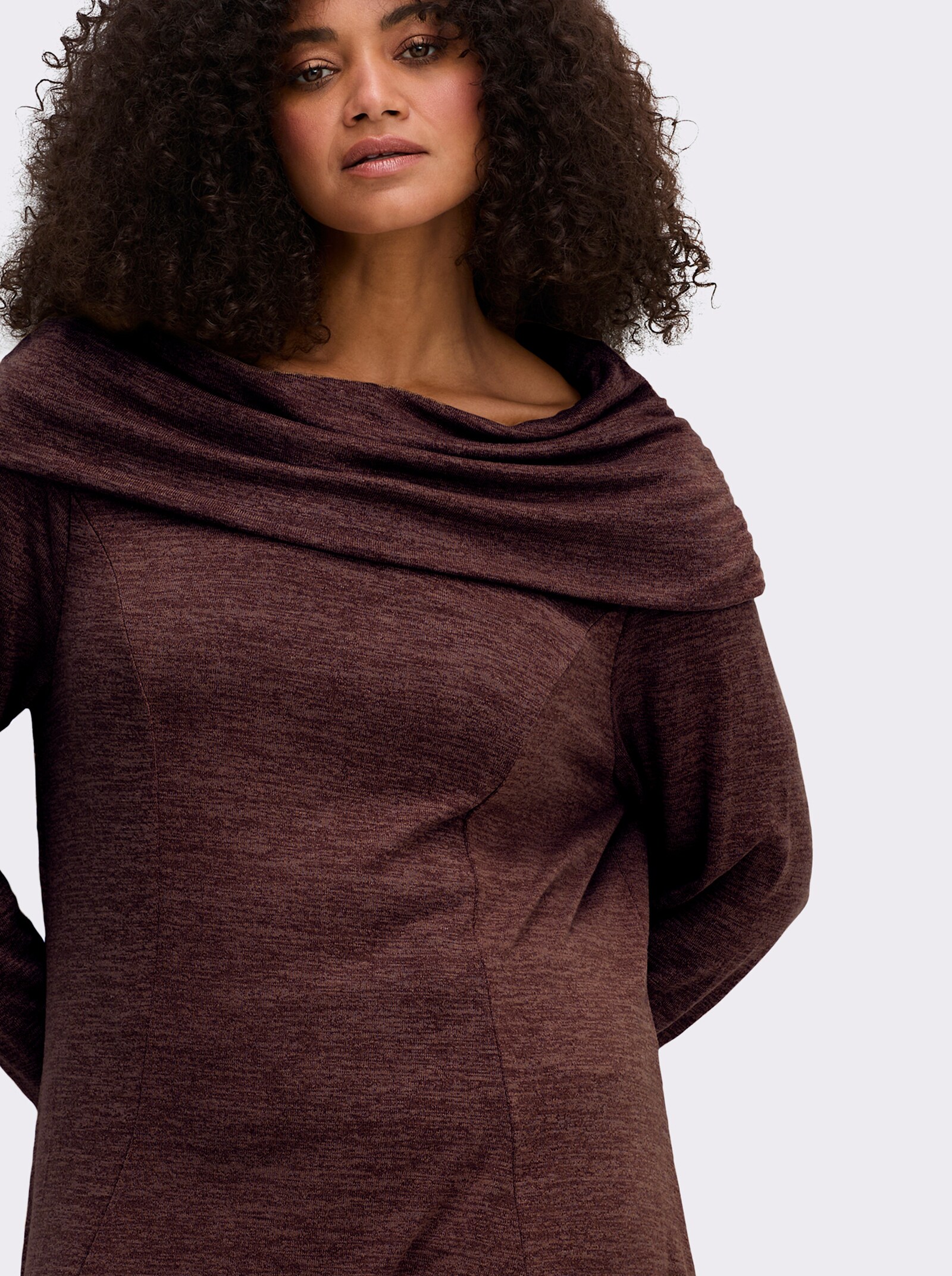 sheego by Joe Browns Longsweatshirt im Strick-Look - bordeaux-schwarz-meliert