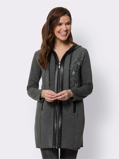 heine Shirtjacke mit Details aus Leder-Imitat - graphit-meliert