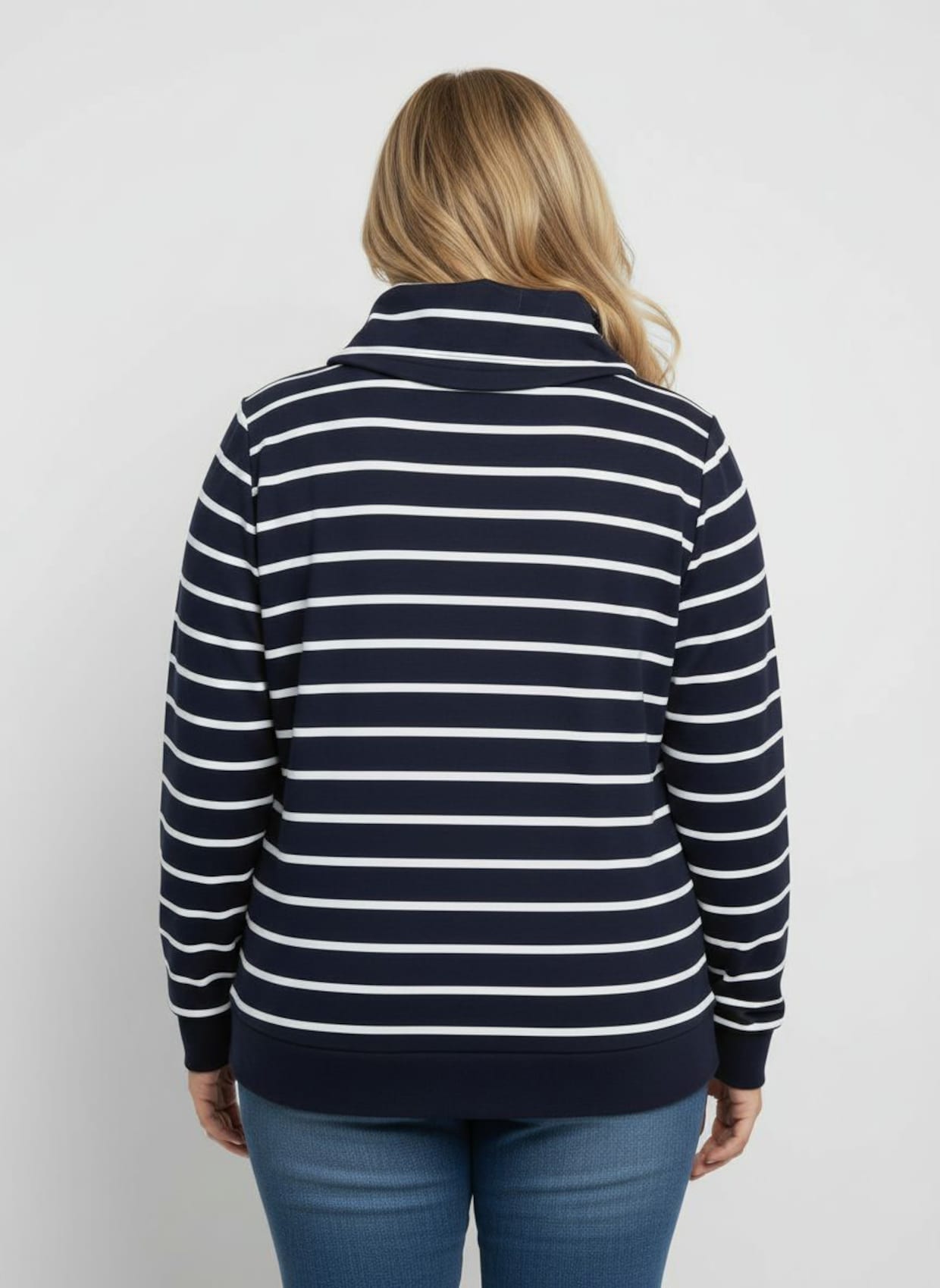 Sweatshirt mit überlappendem Rollkragen - marine-weiß-geringelt