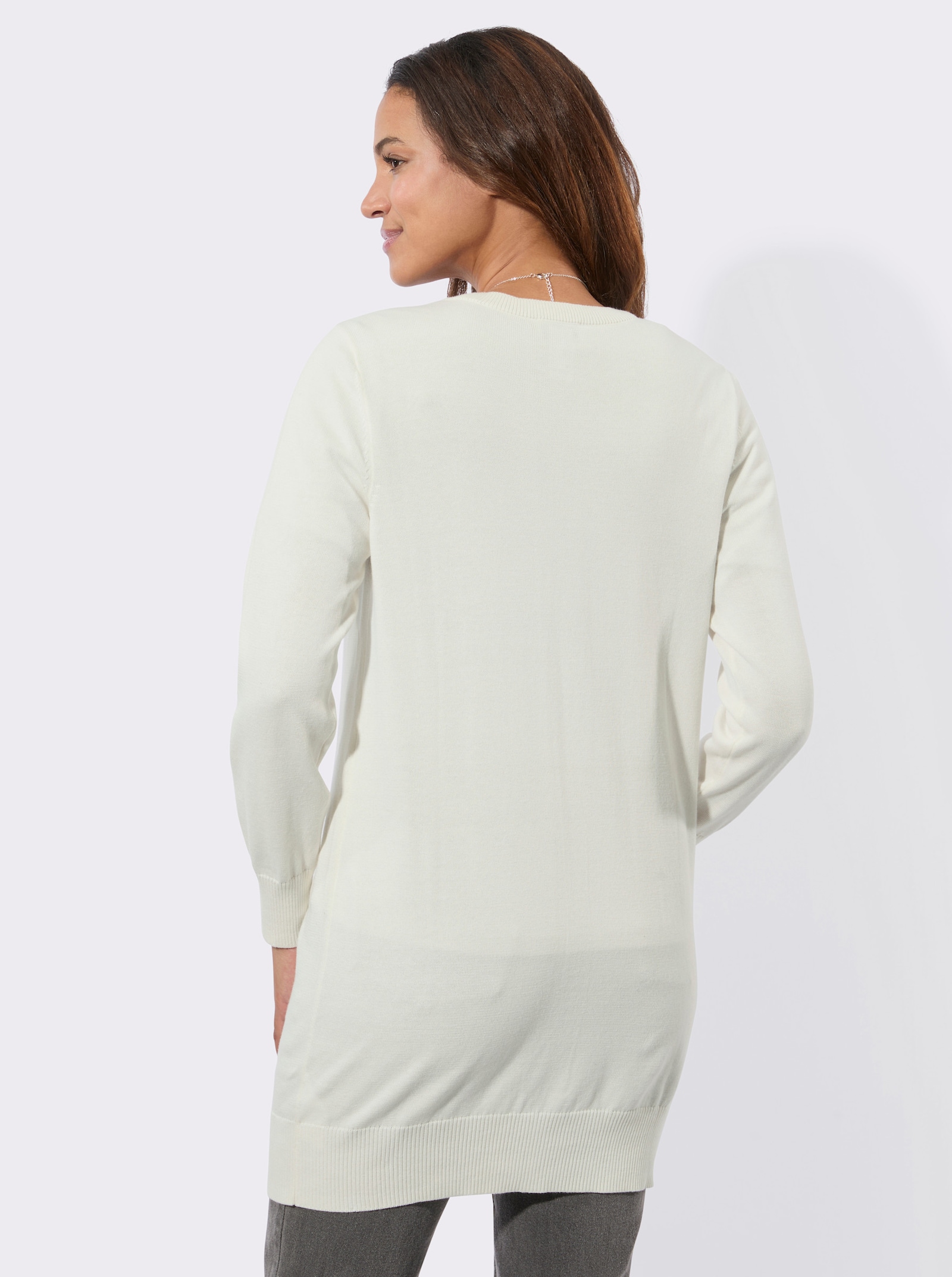 Longstrickjacke mit gerippten Bündchen - ecru