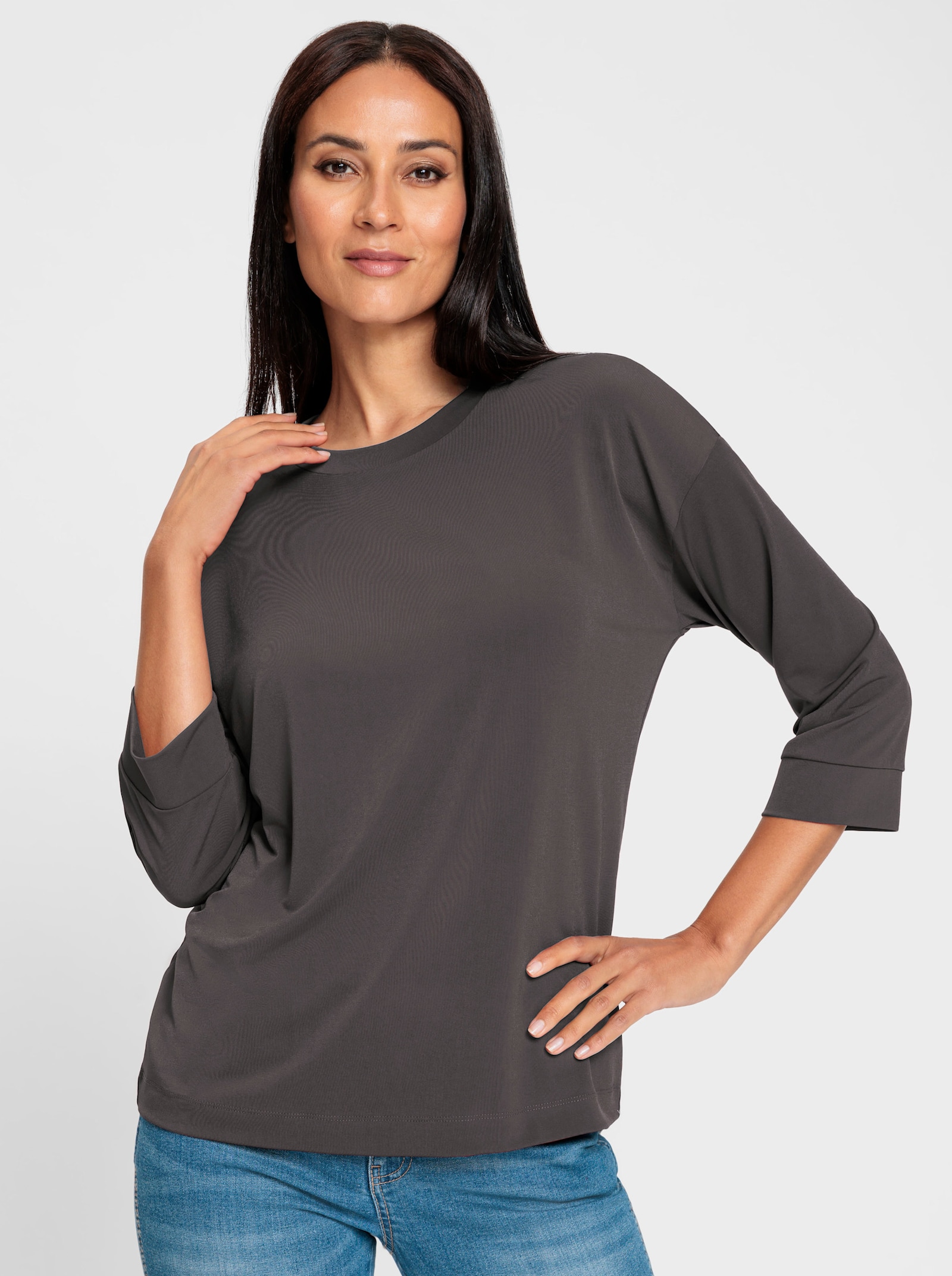 heine 3/4-Arm-Shirt mit mattem Glanz - anthrazit