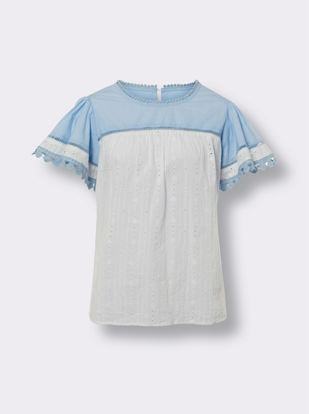 heine Kurzarm-Bluse - ecru-hellblau