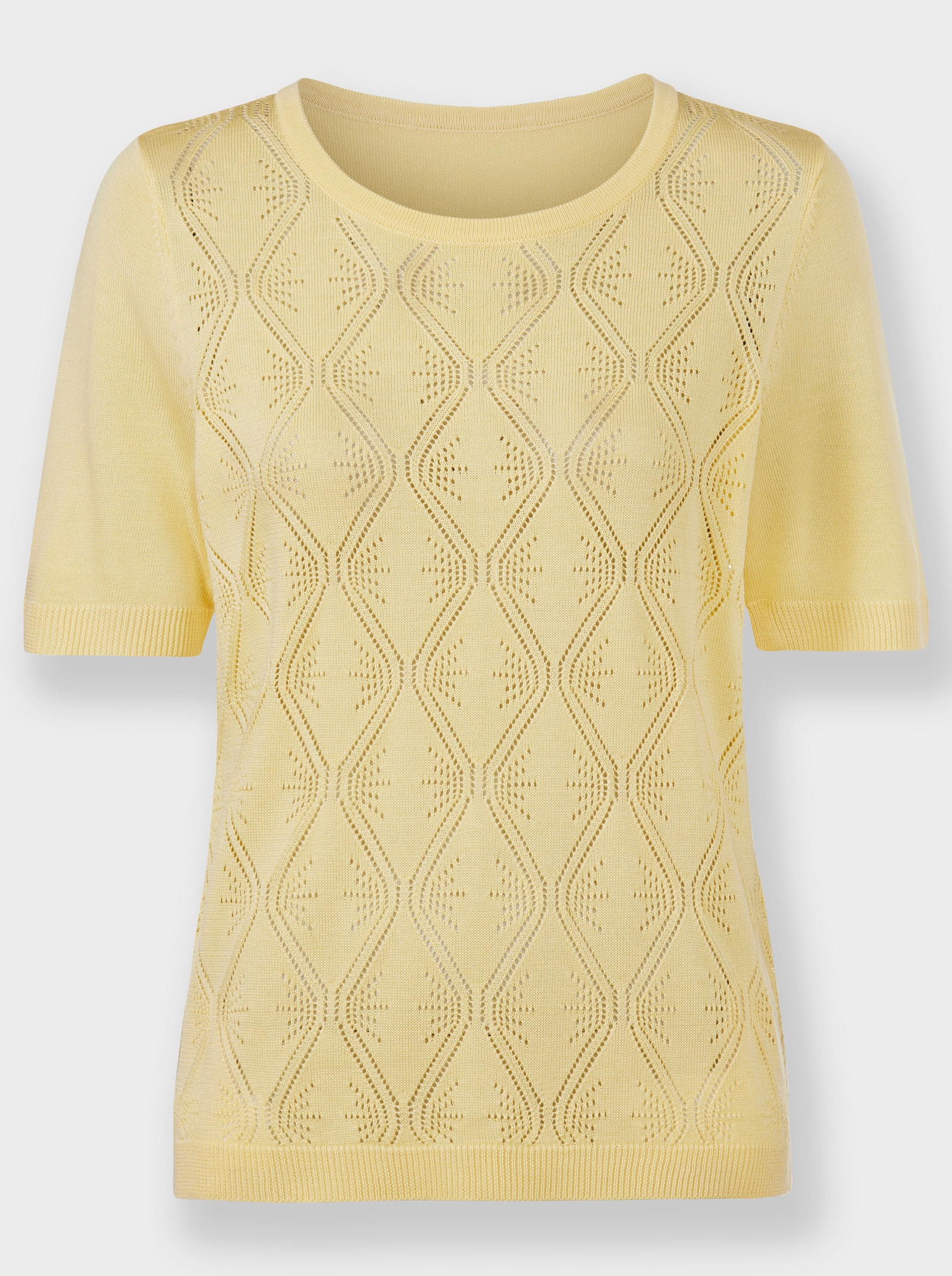 Ajourpullover mit längerem Halbarm - vanille