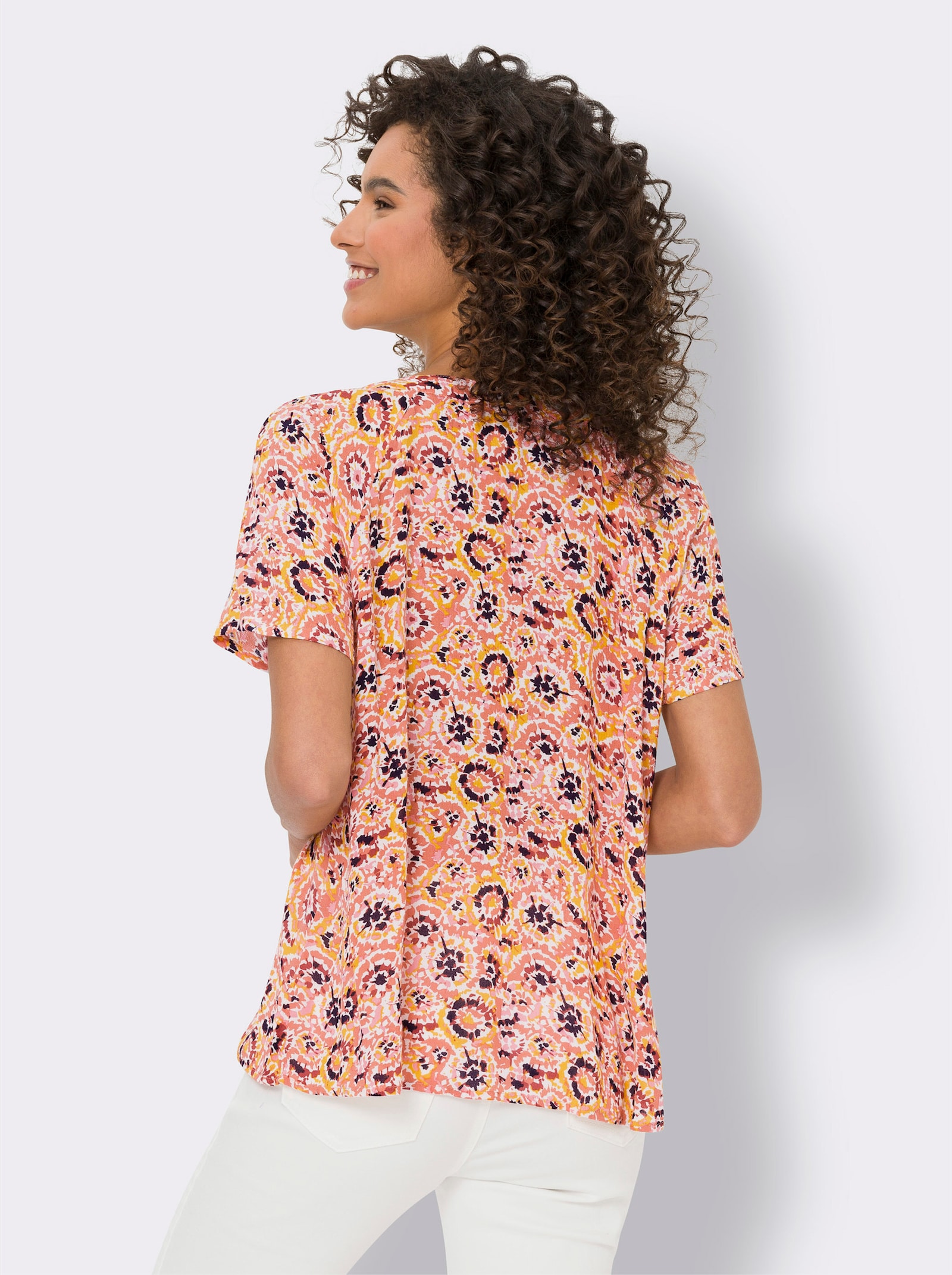heine Druckbluse nur Ethno-Print - papaya-marine-bedruckt