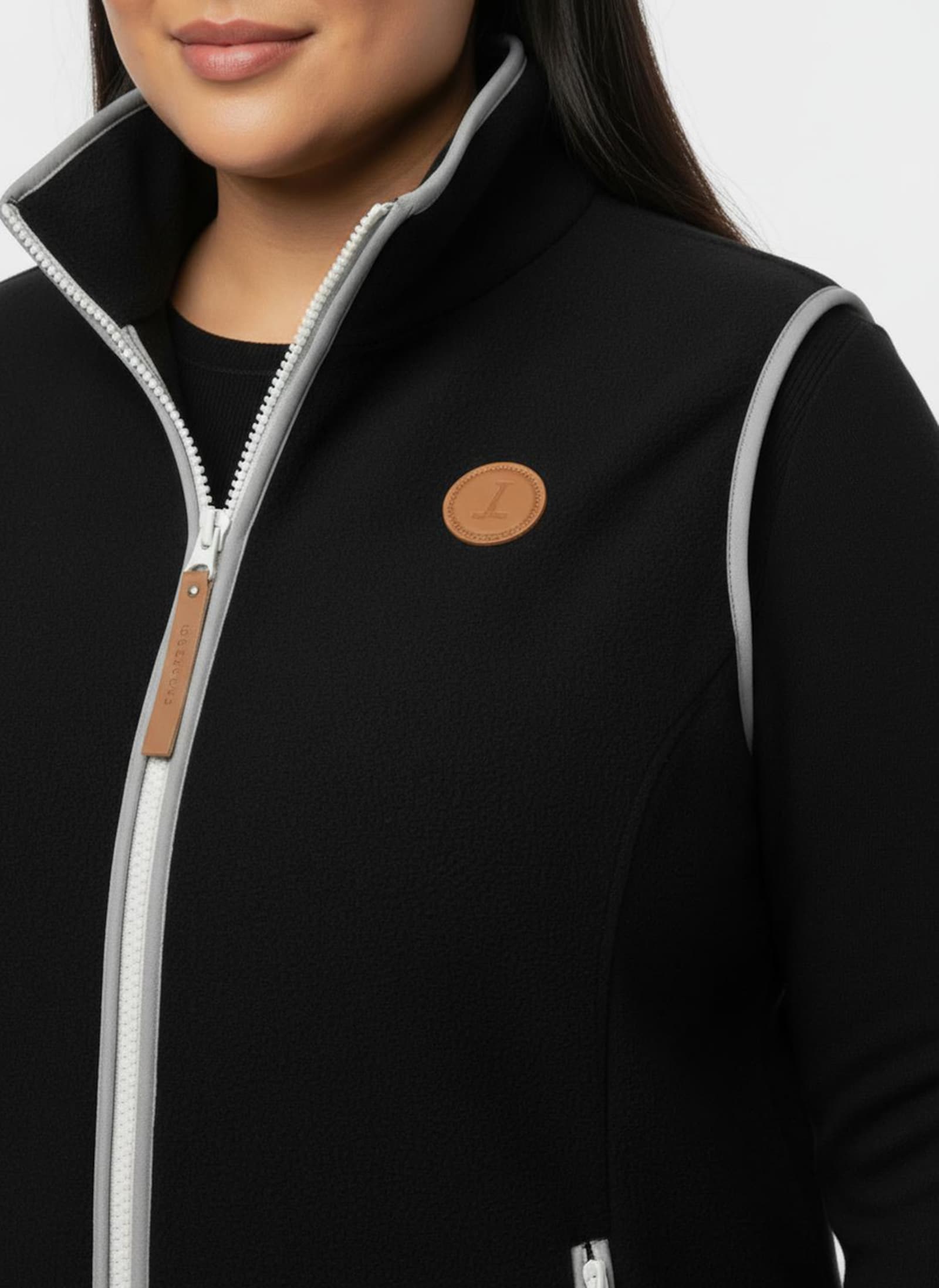 Fleeceweste mit Kontrastpaspeln - schwarz