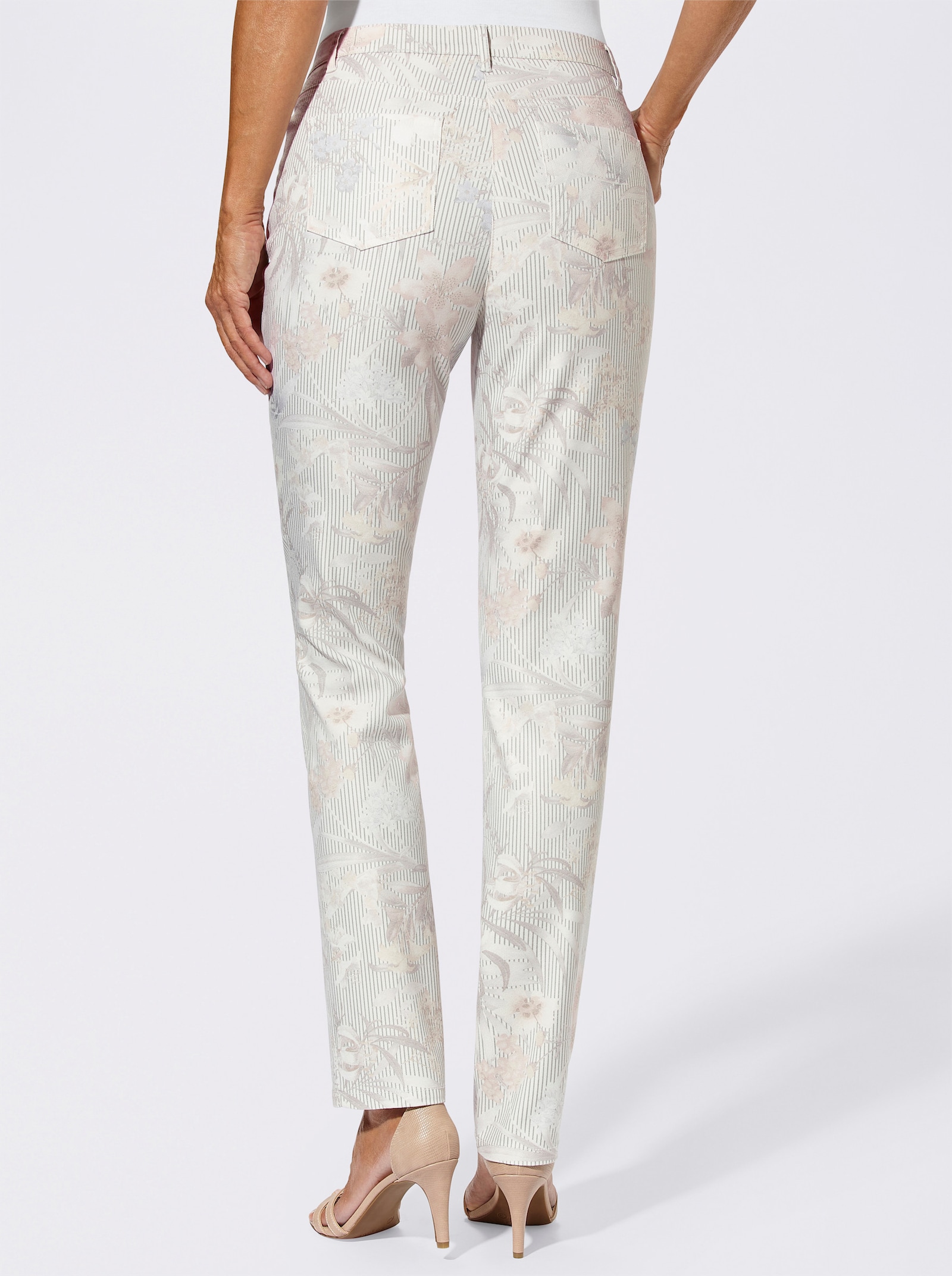 Cosma 5-pocketsbroek, bewegingselastisch - ecru/taupe geprint