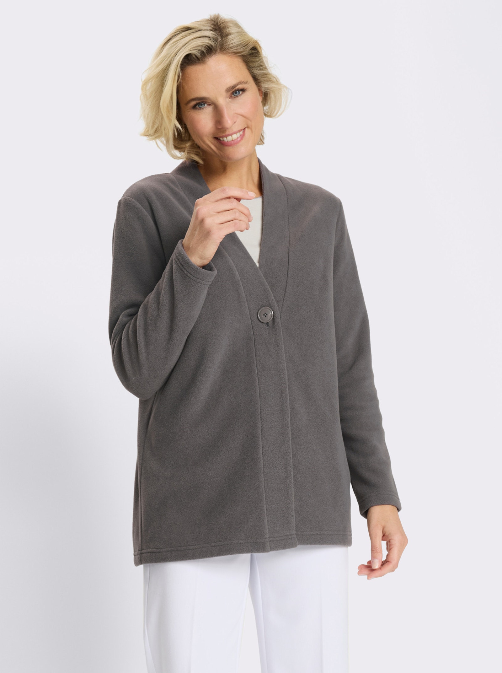 Fleecejacke mit V-Ausschnitt - anthrazit