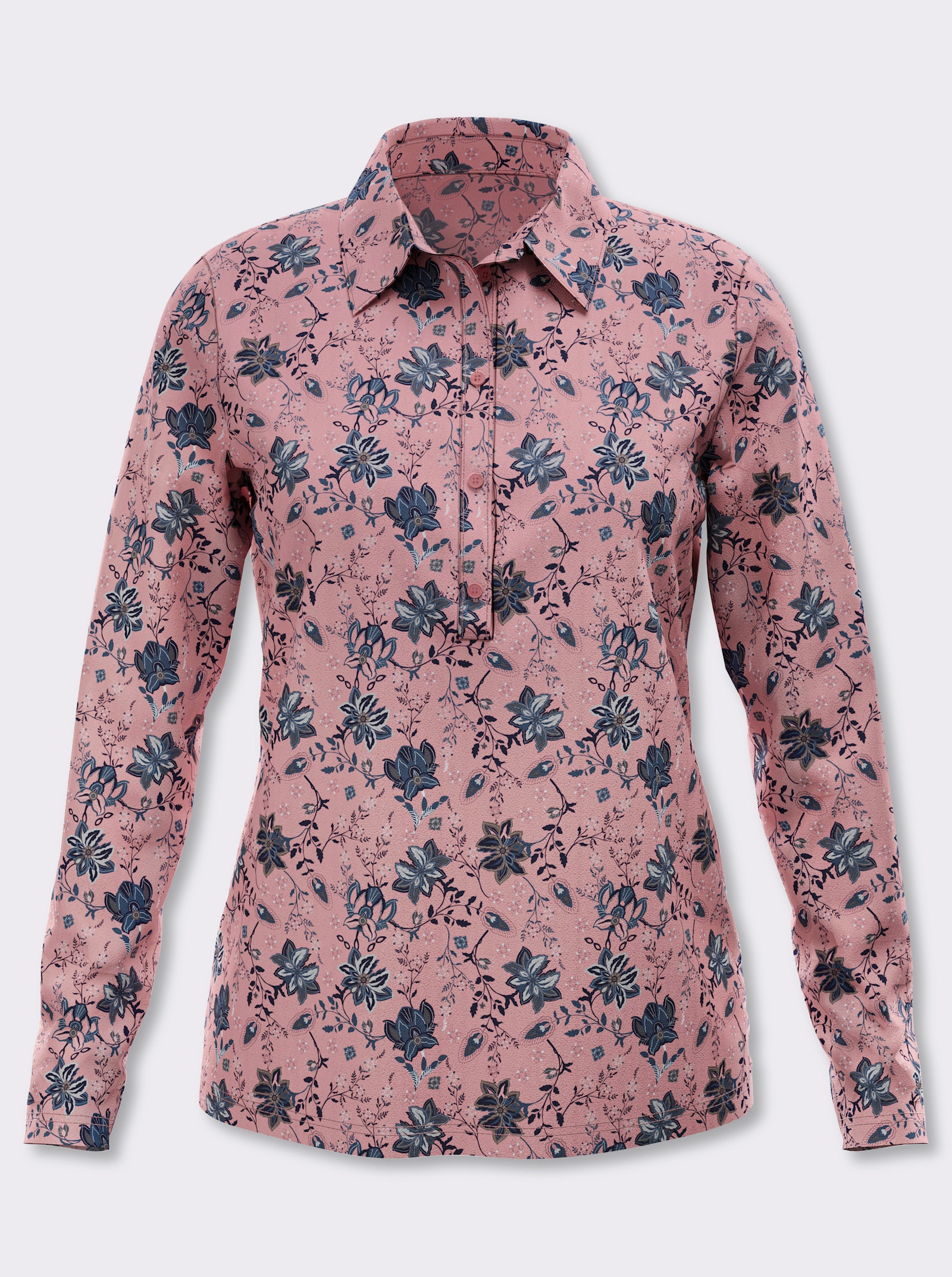 Poloshirt mit floralem Druck - rosenquarz-marine-bedruckt