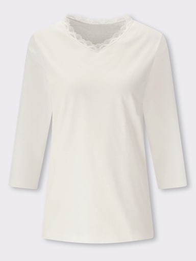 3/4-Arm-Shirt mit Spitze am Ausschnitt - ecru