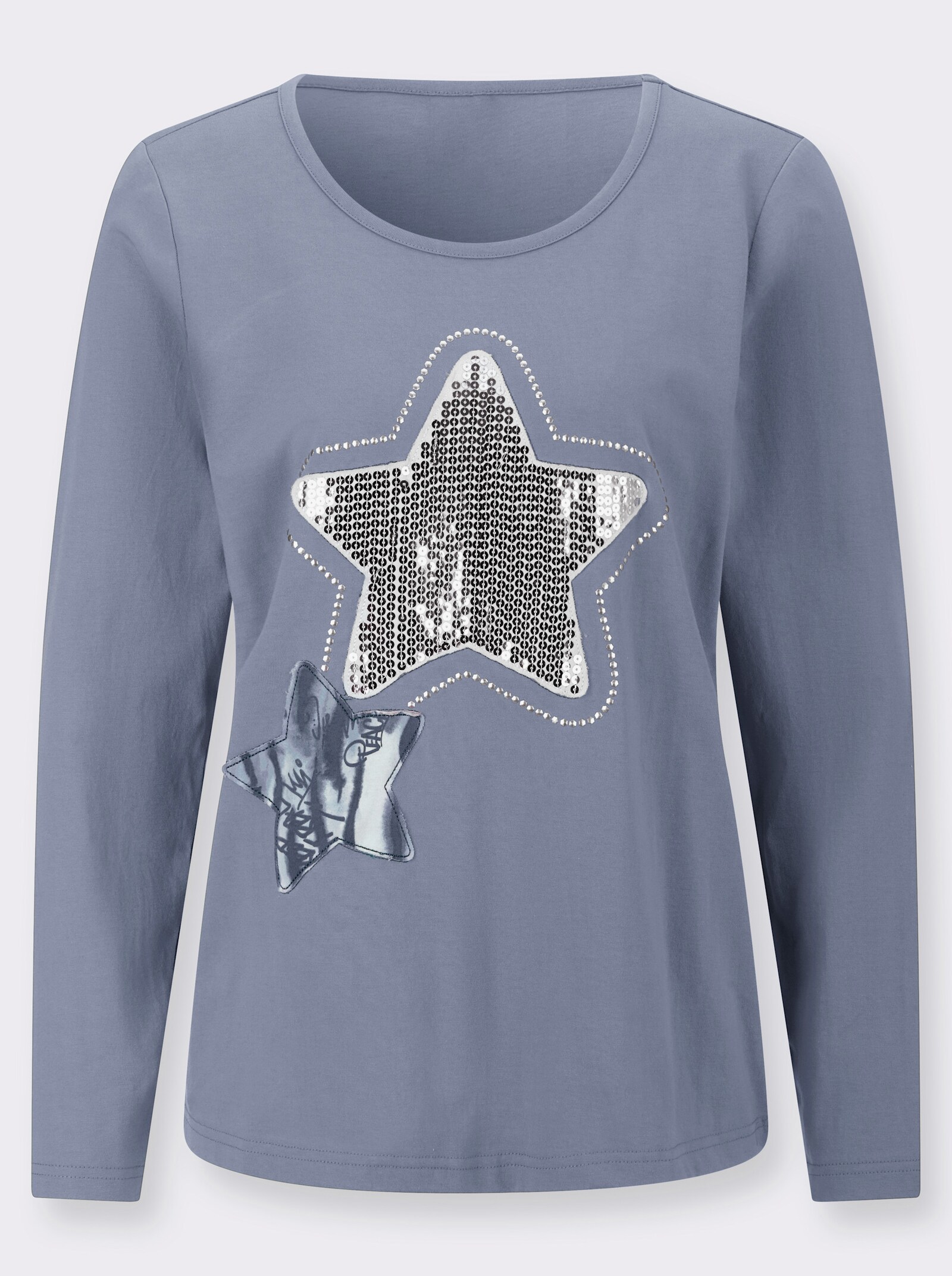 Rundhalsshirt mit Sternen-Motiv - taubenblau