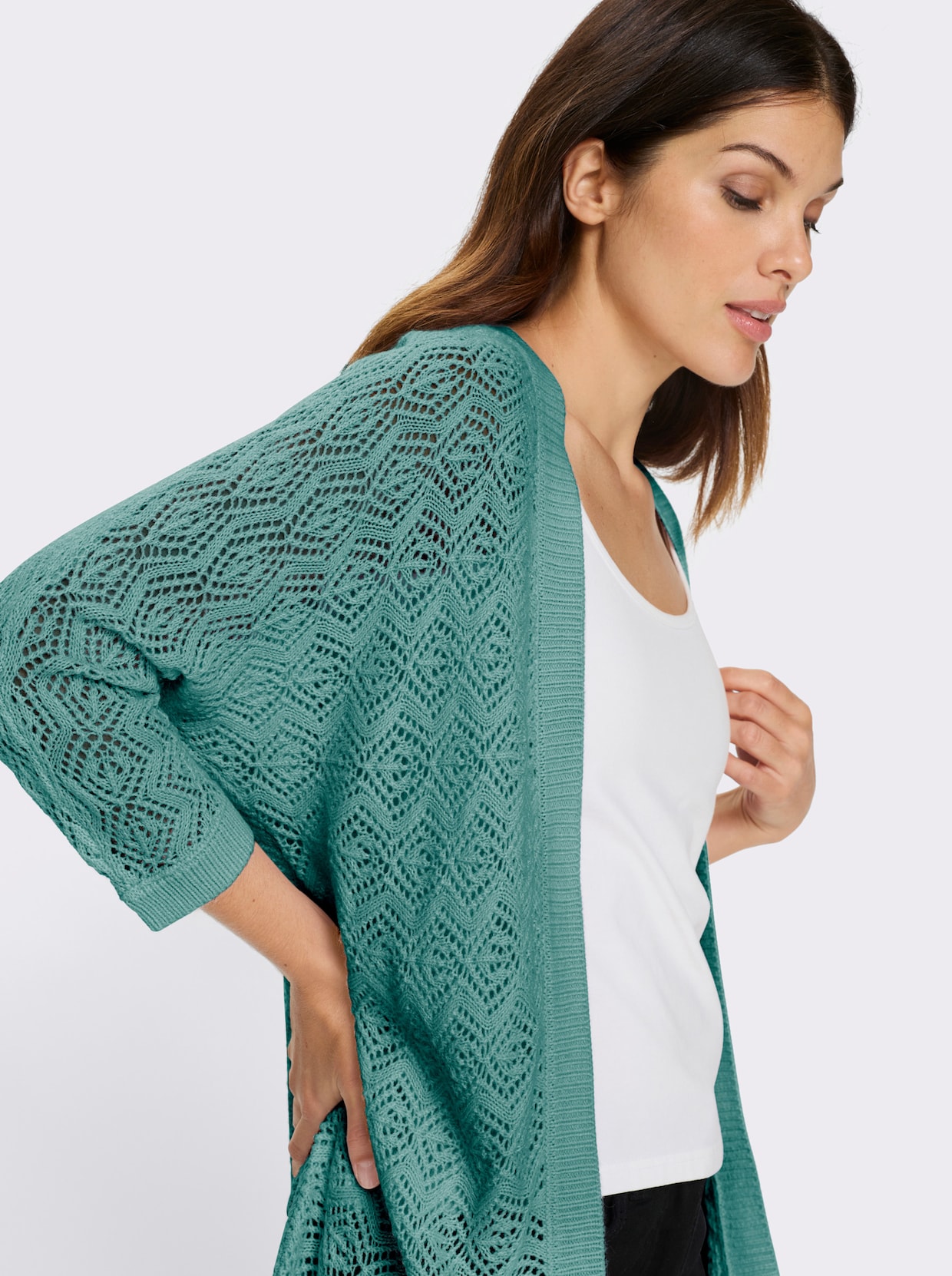 Ajourstrickjacke - salbei