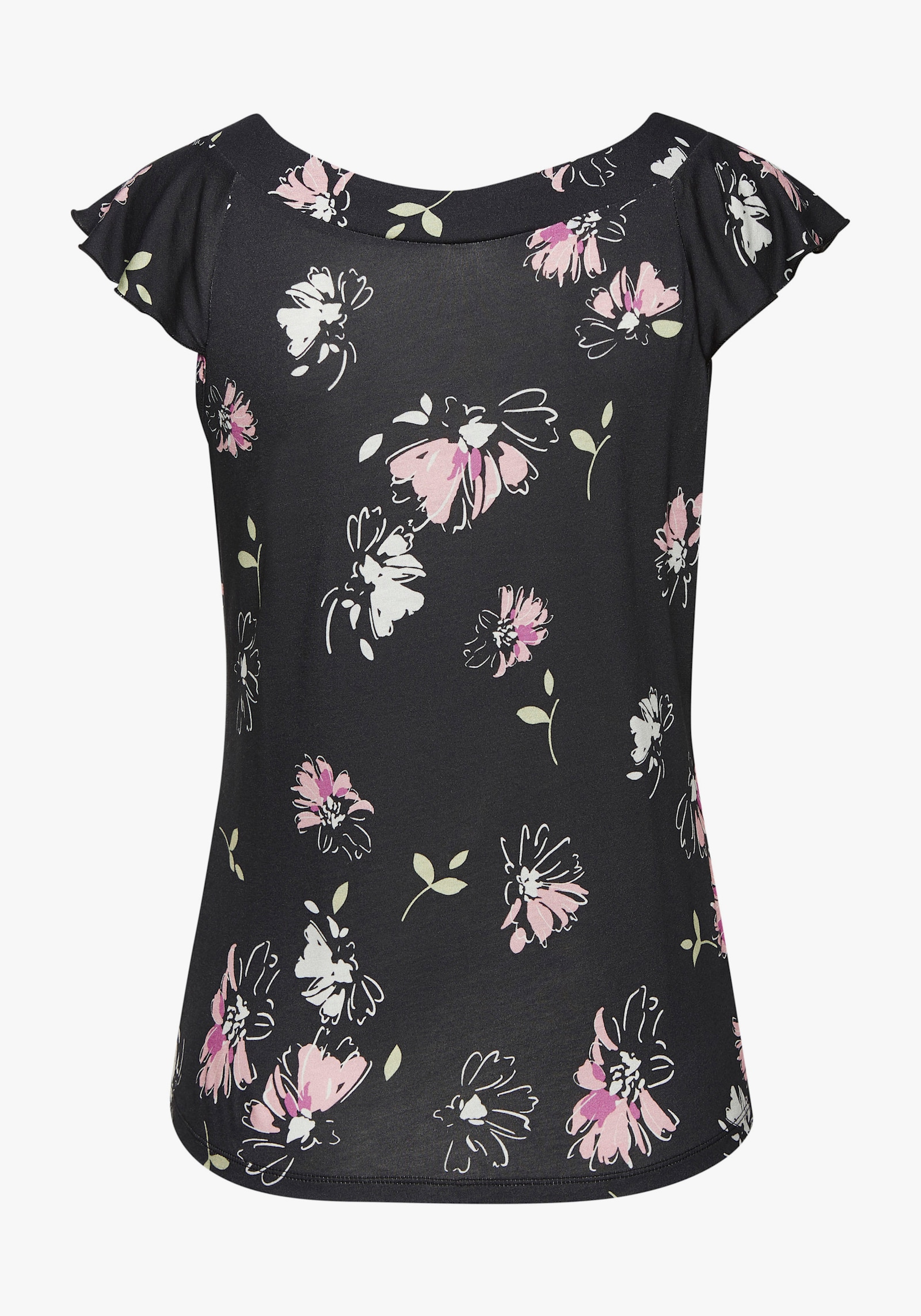 Vivance Rundhalsshirt - schwarz-mauve bedruckt