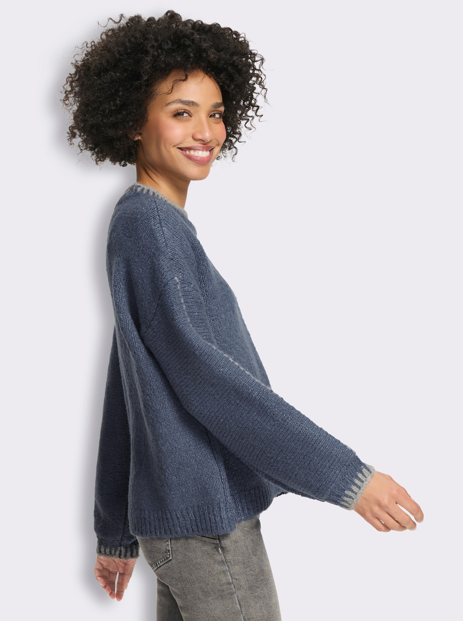 heine Strickpullover mit Kontrast-Details - rauchblau