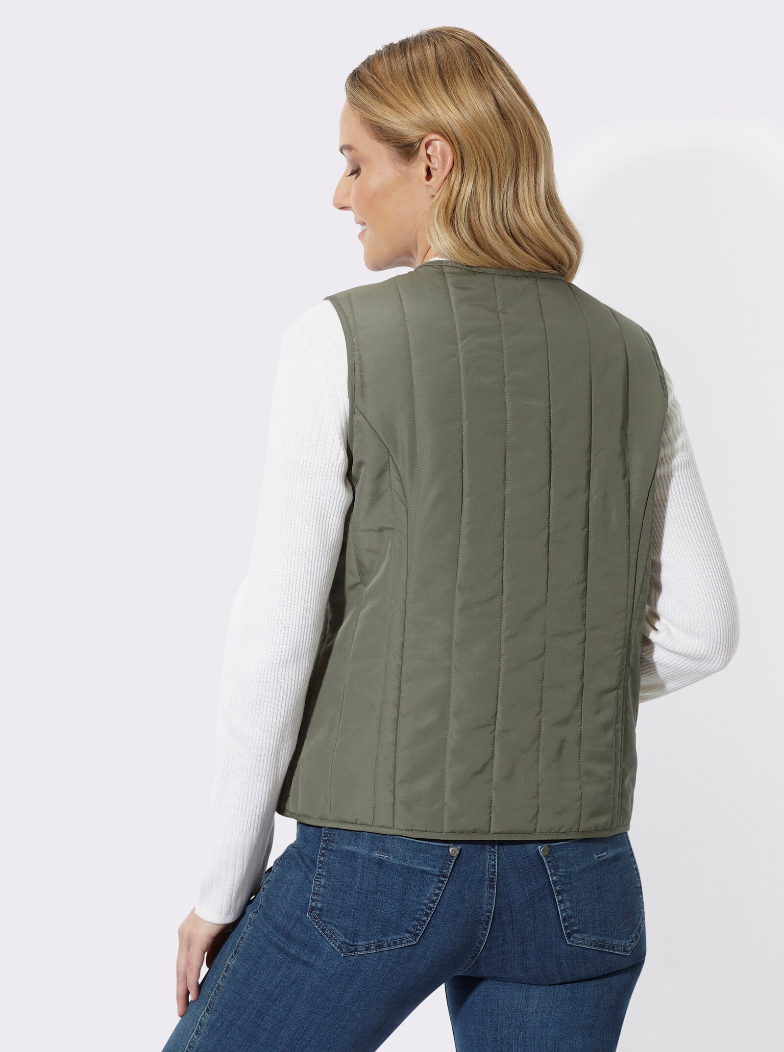 Steppweste mit Rundhals-Ausschnitt - khaki