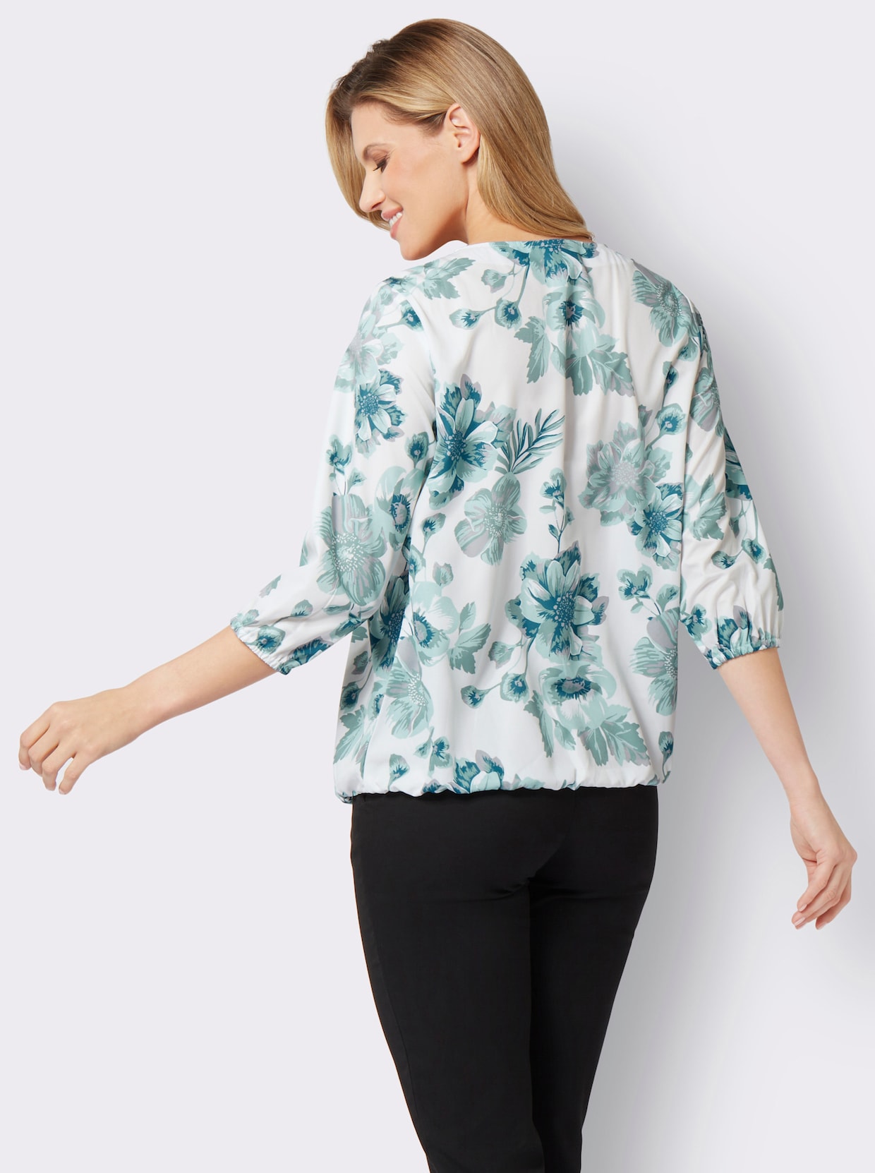 Comfortabele blouse - ecru/jade bedrukt