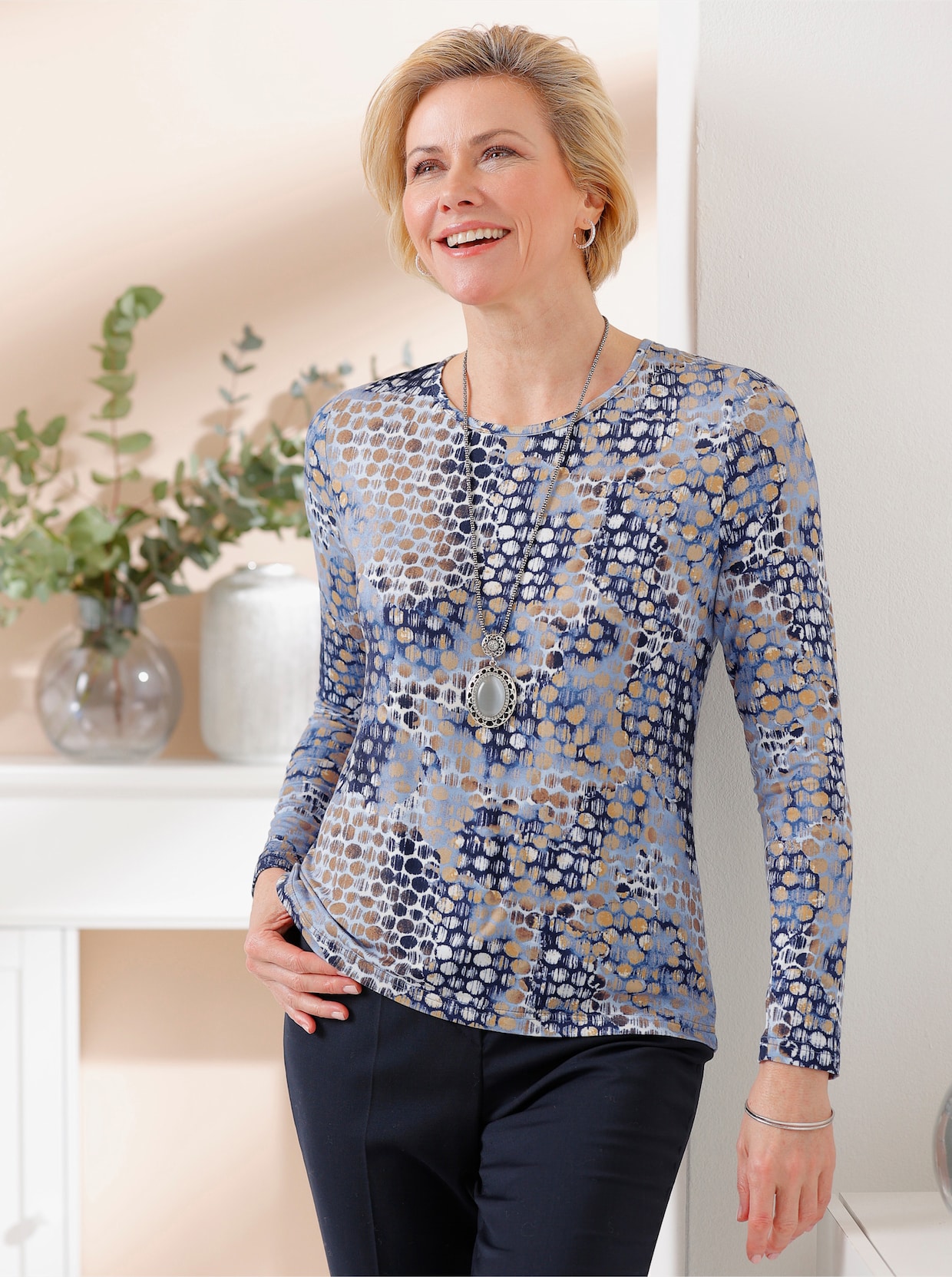 Rundhalsshirt - bleu-sesam-bedruckt