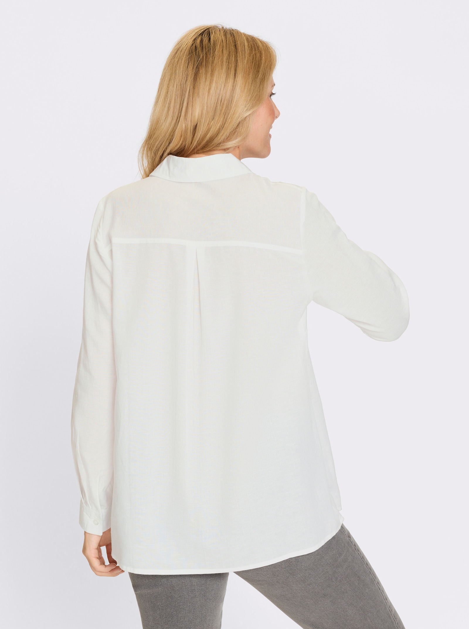 Longbluse mit Brusttaschen - weiss