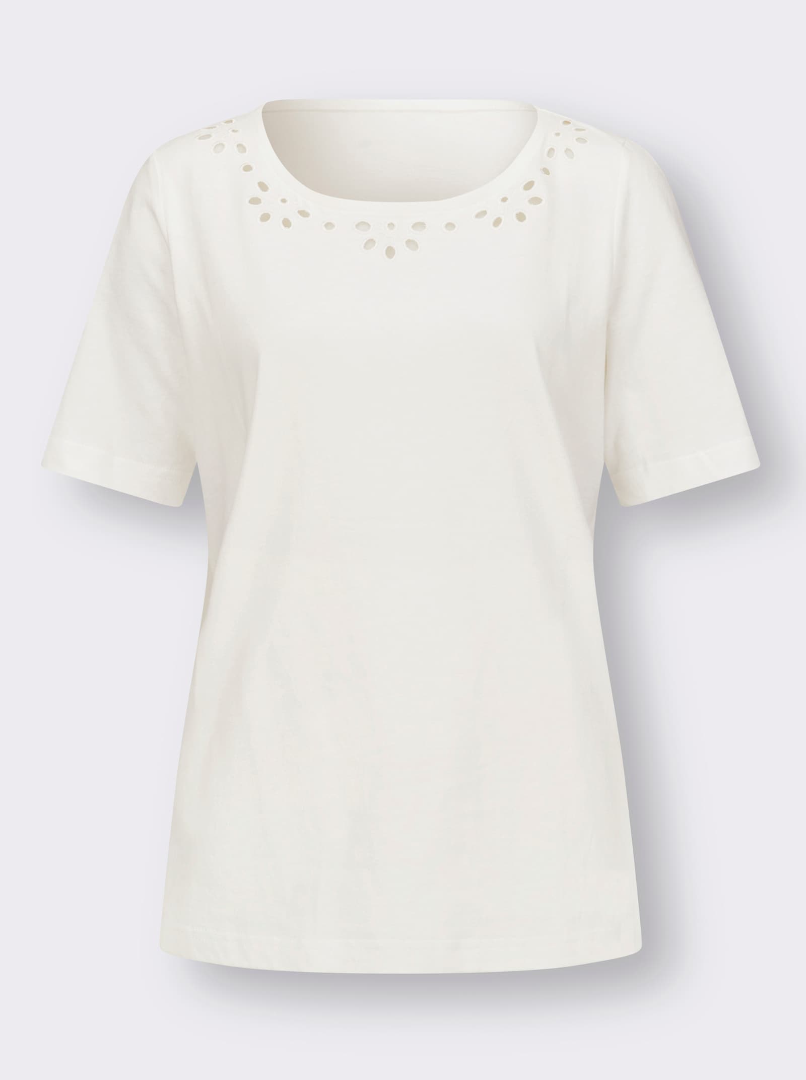 Kurzarmshirt mit Lochstickerei - ecru