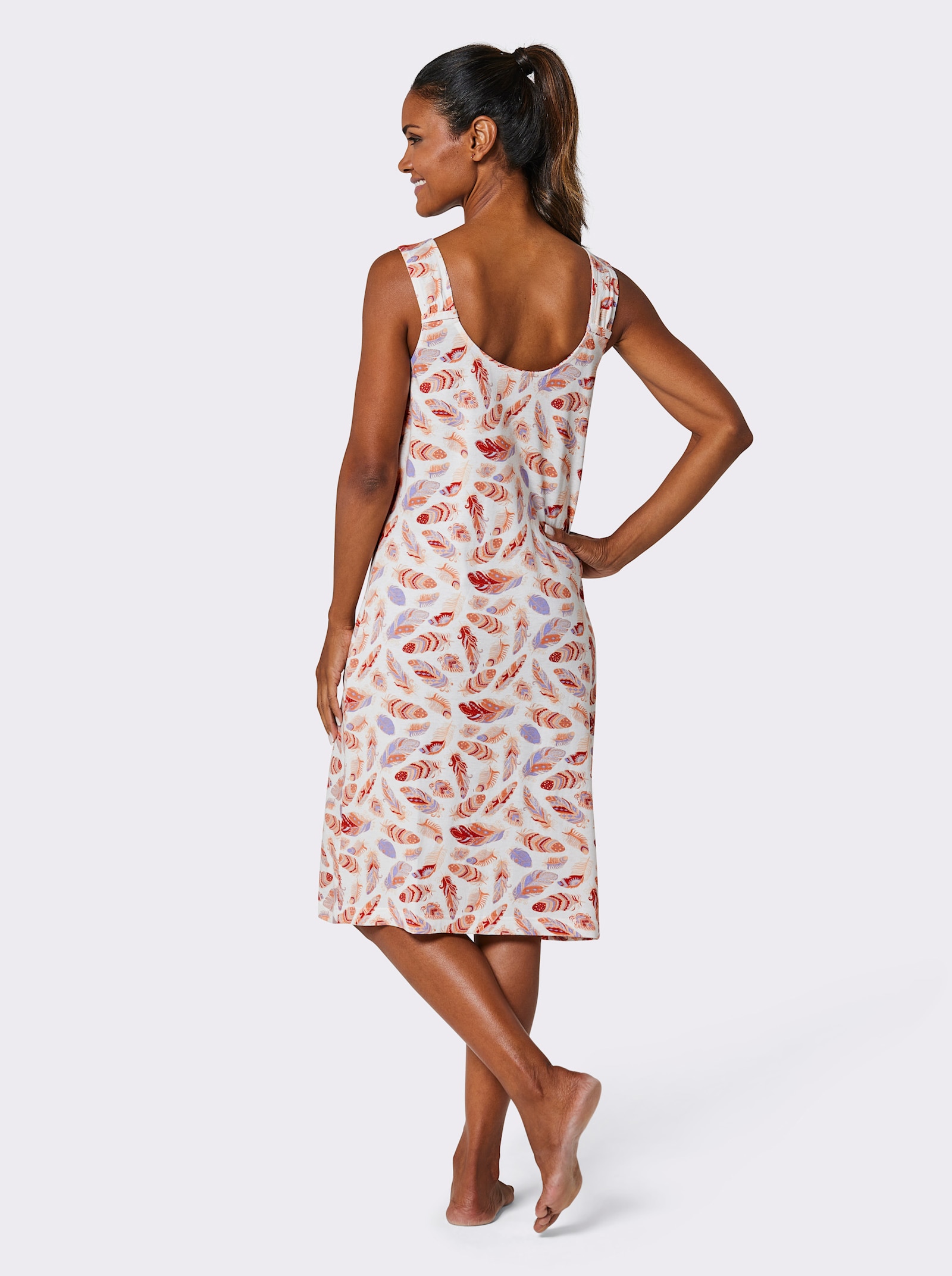 wäschepur Nachthemden met verenprint - ecru bedrukt + papaya