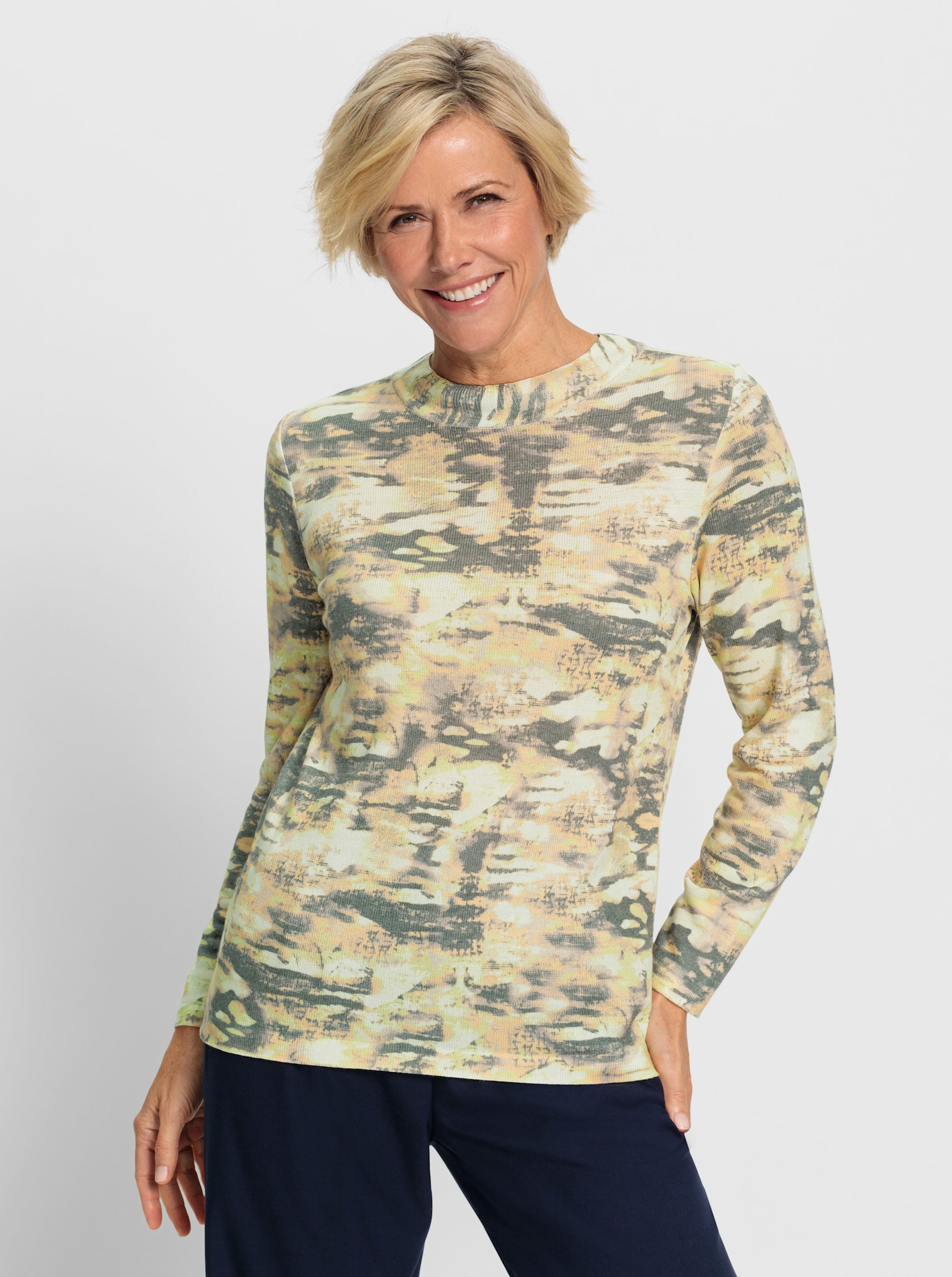 Stehkragenpullover mit bedrucktem Strick - schlamm-vanille-bedruckt