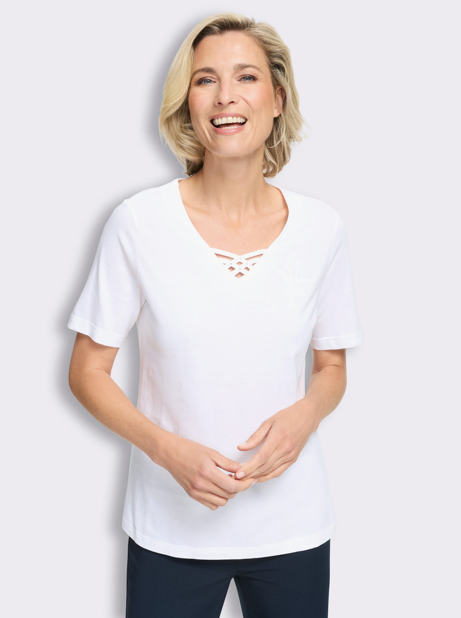 Shirt met korte mouwen en bloemenborduursel - wit