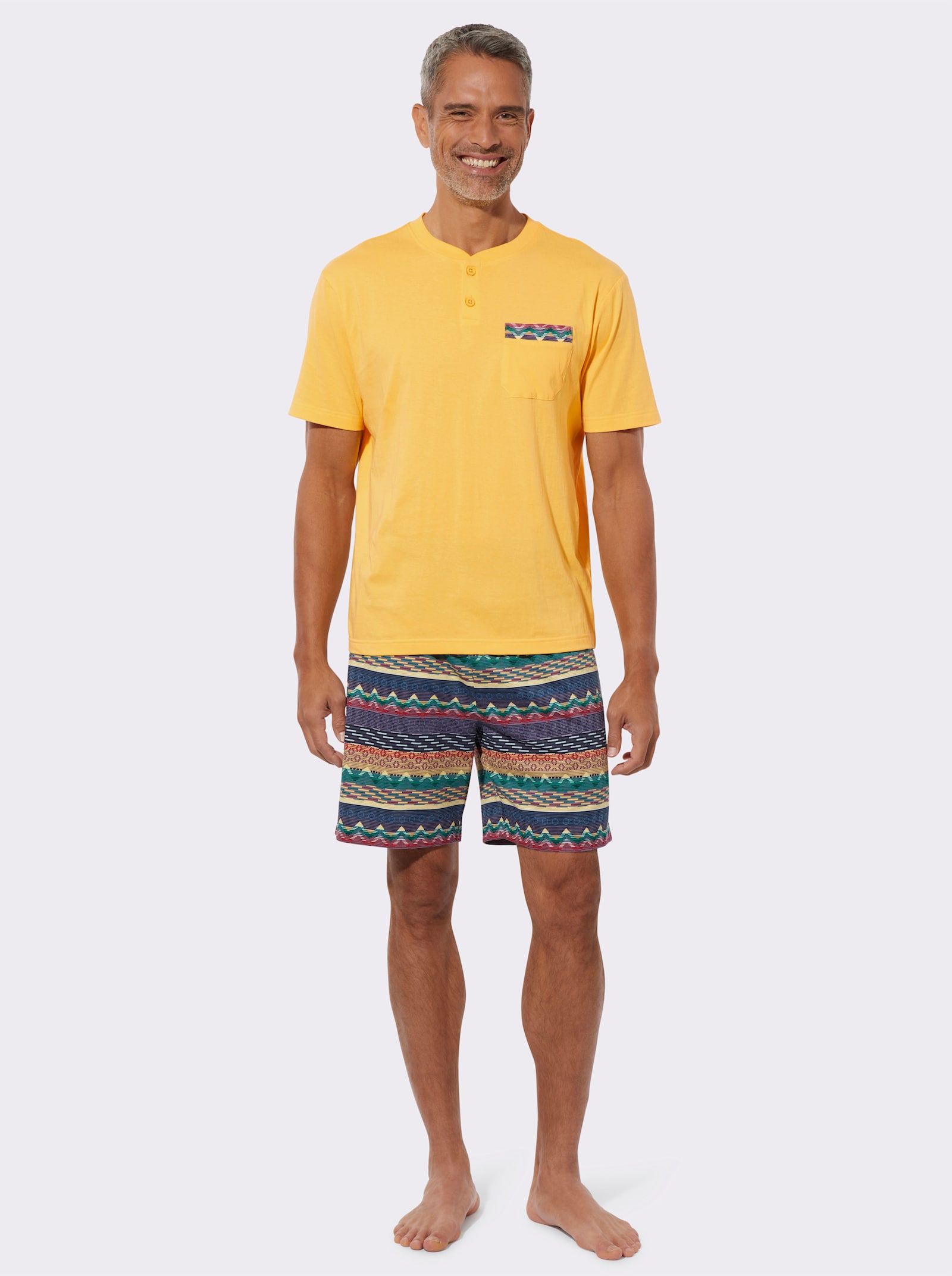 Shorty aus reiner Baumwolle - gelb-gemustert