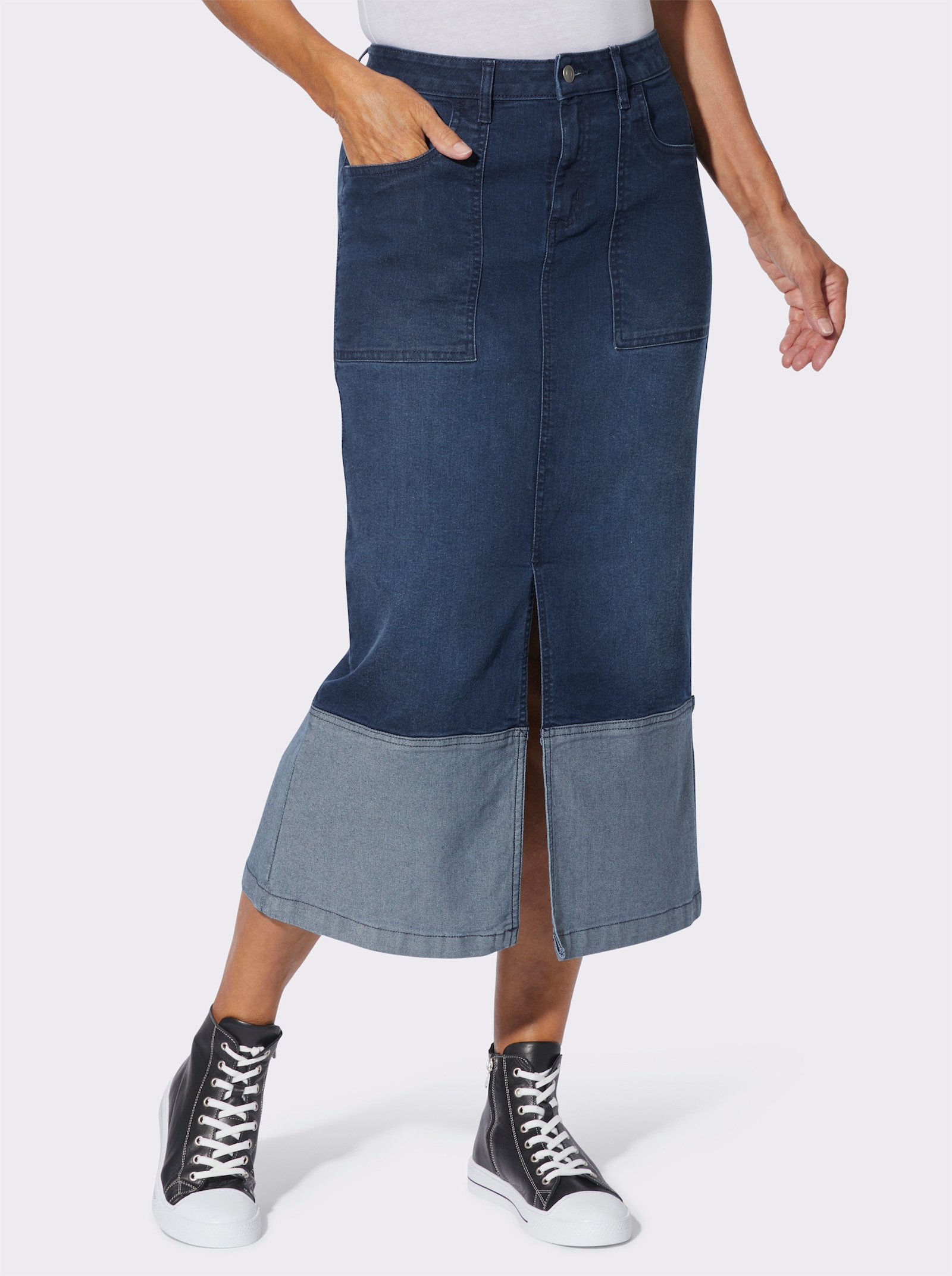 Jeansrock mit Kontrasteinsatz am Saum - blue-stone-washed