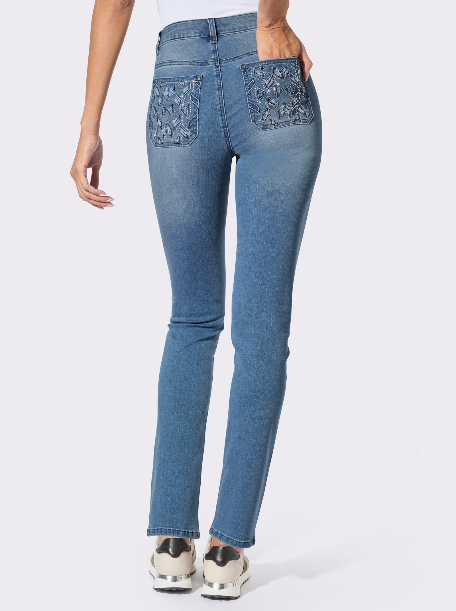 5-Pocket-Jeans mit Ziersteinchen - blue-bleached