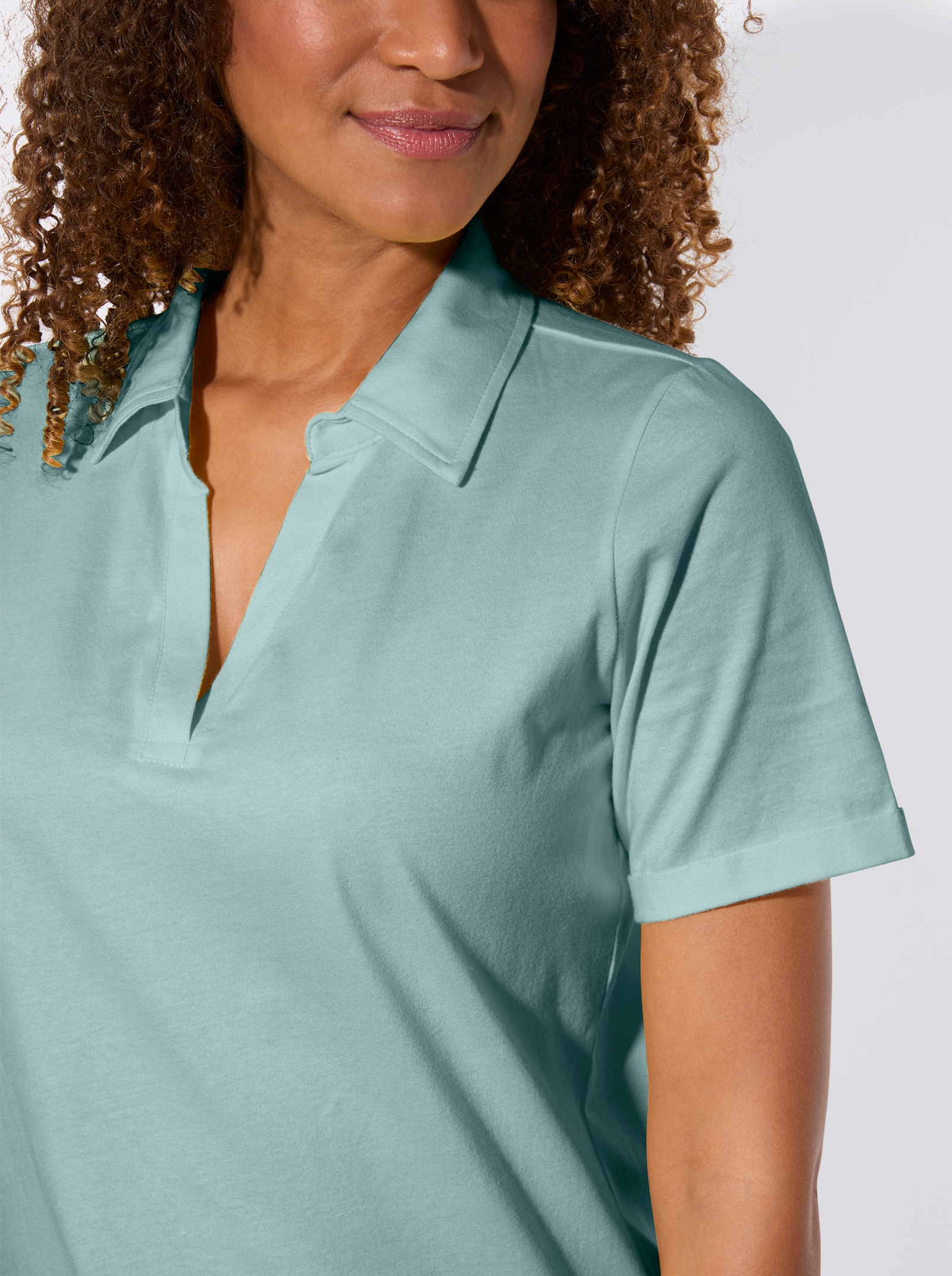 Kurzarmshirt mit Polokragen - kalkmint