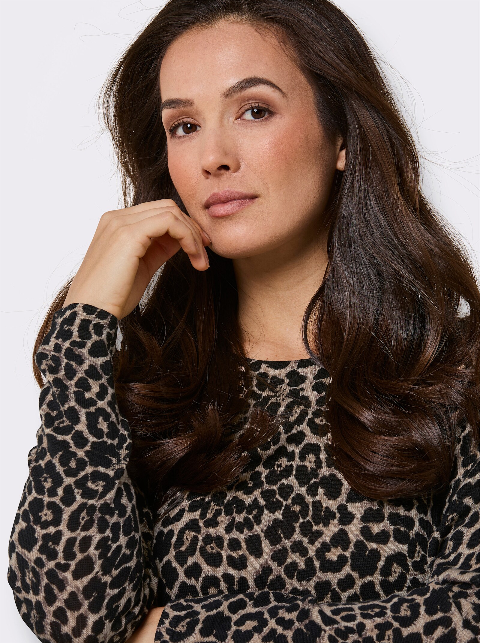 CREATION L PREMIUM Feinstrickpullover mit Wolle - elfenbein-schwarz-bedruckt