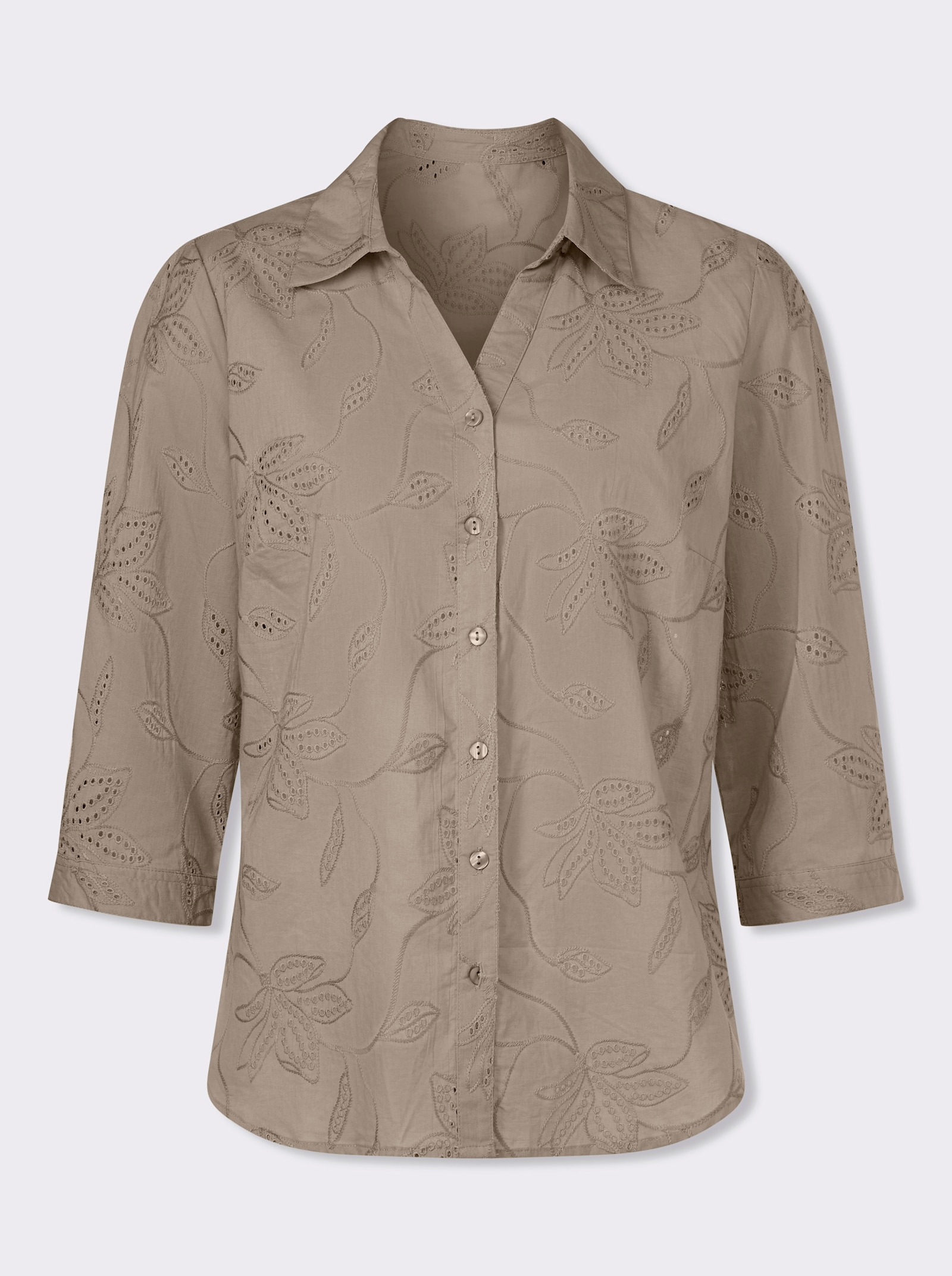 Baumwollbluse mit Madeira-Stickerei - sesam