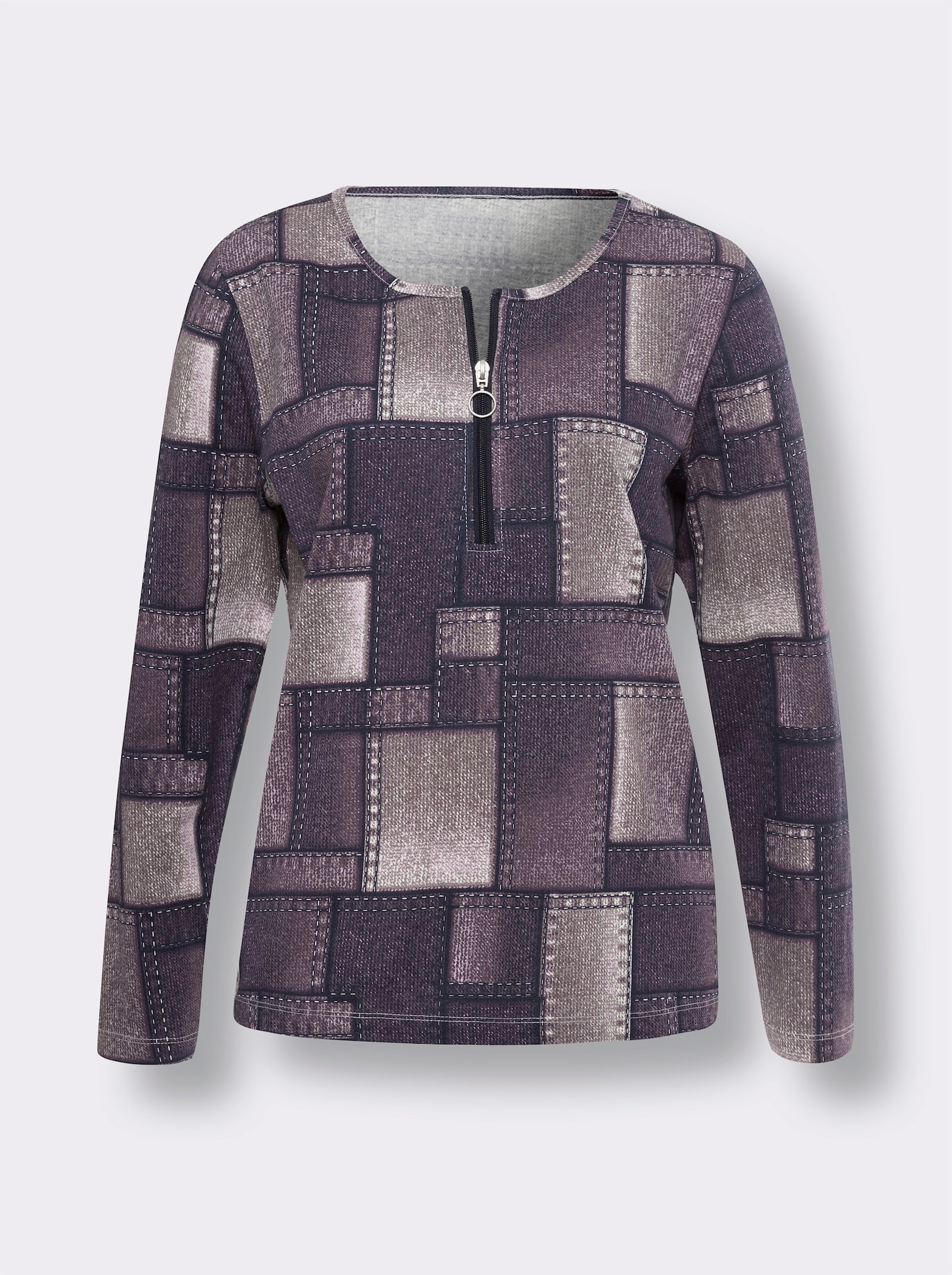 Langarmshirt mit Reißverschluss - orchidee-traube-bedruckt