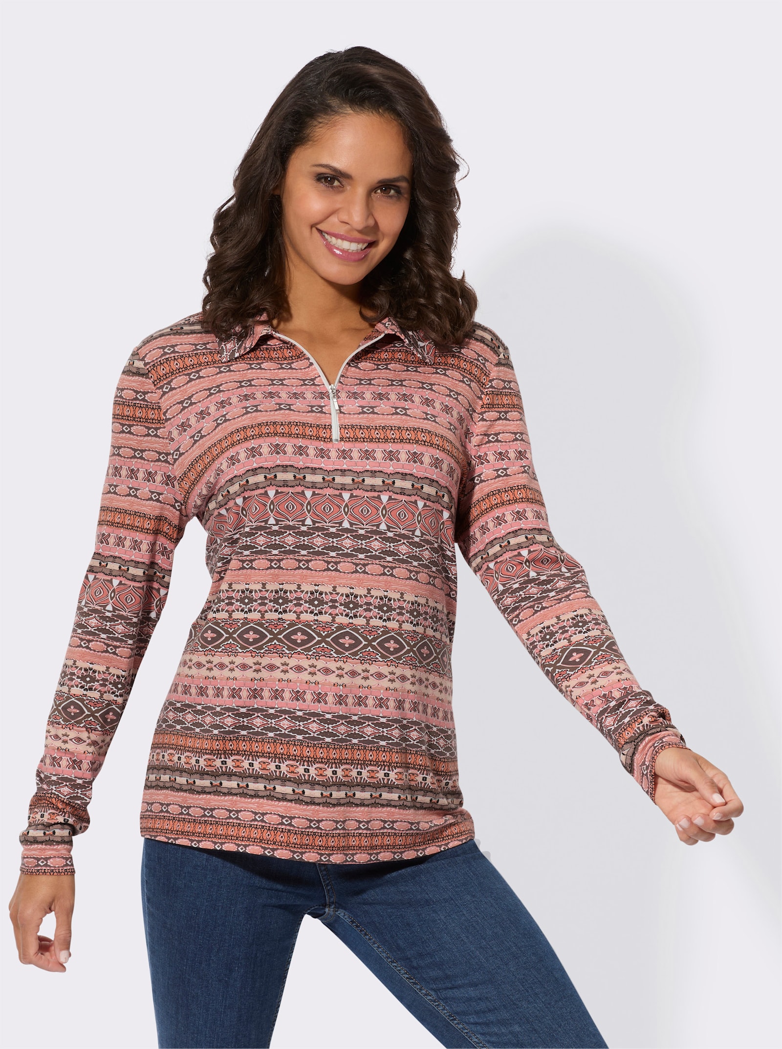 Poloshirt mit kurzem Reißverschluss - papaya-bedruckt