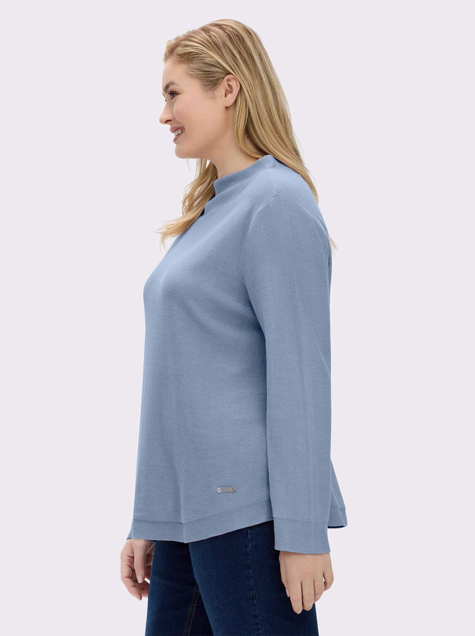 Langarm-Pullover aus reiner Baumwolle - bleu