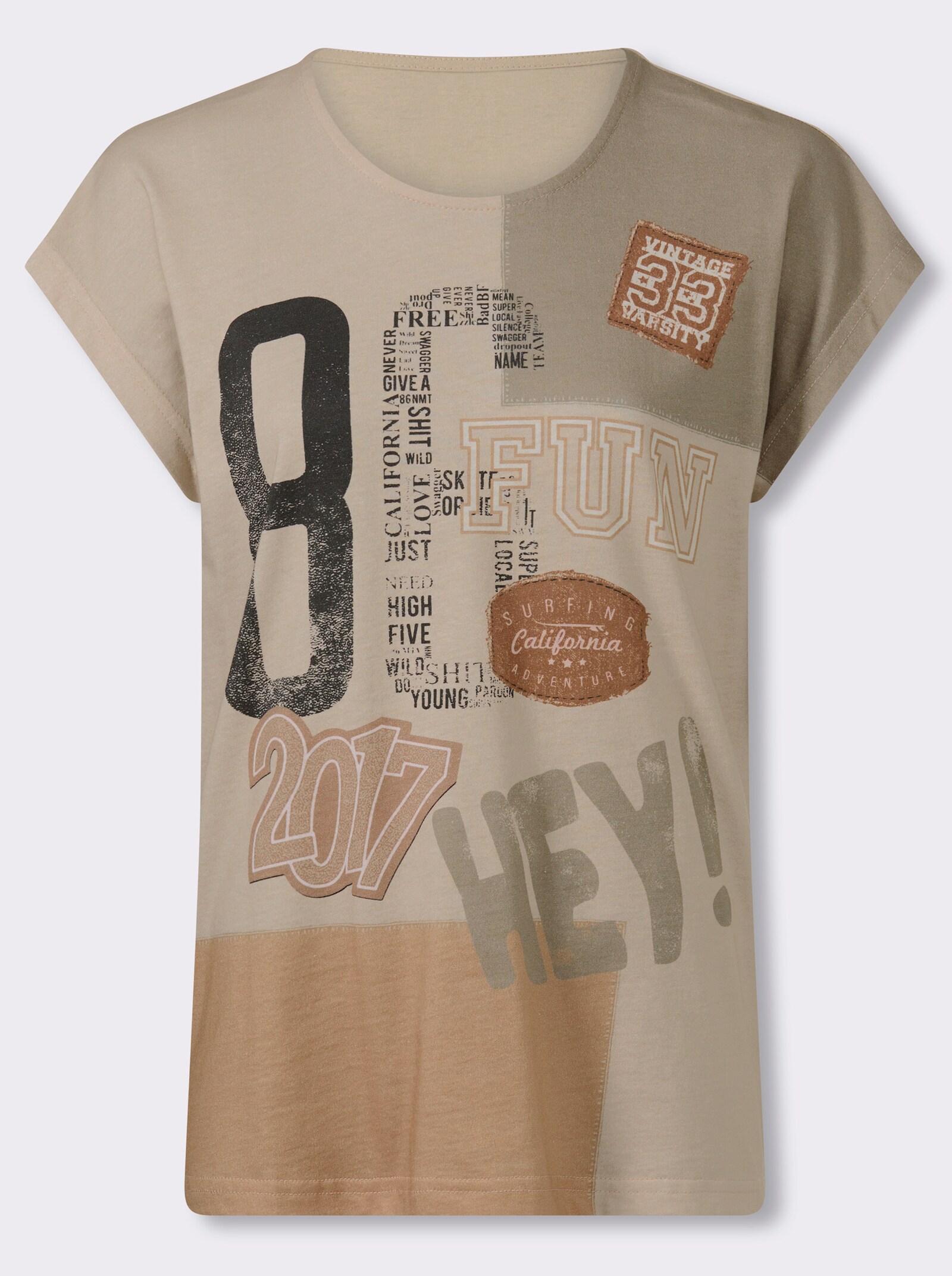 Kurzarmshirt mit Druck - sand-camel-bedruckt