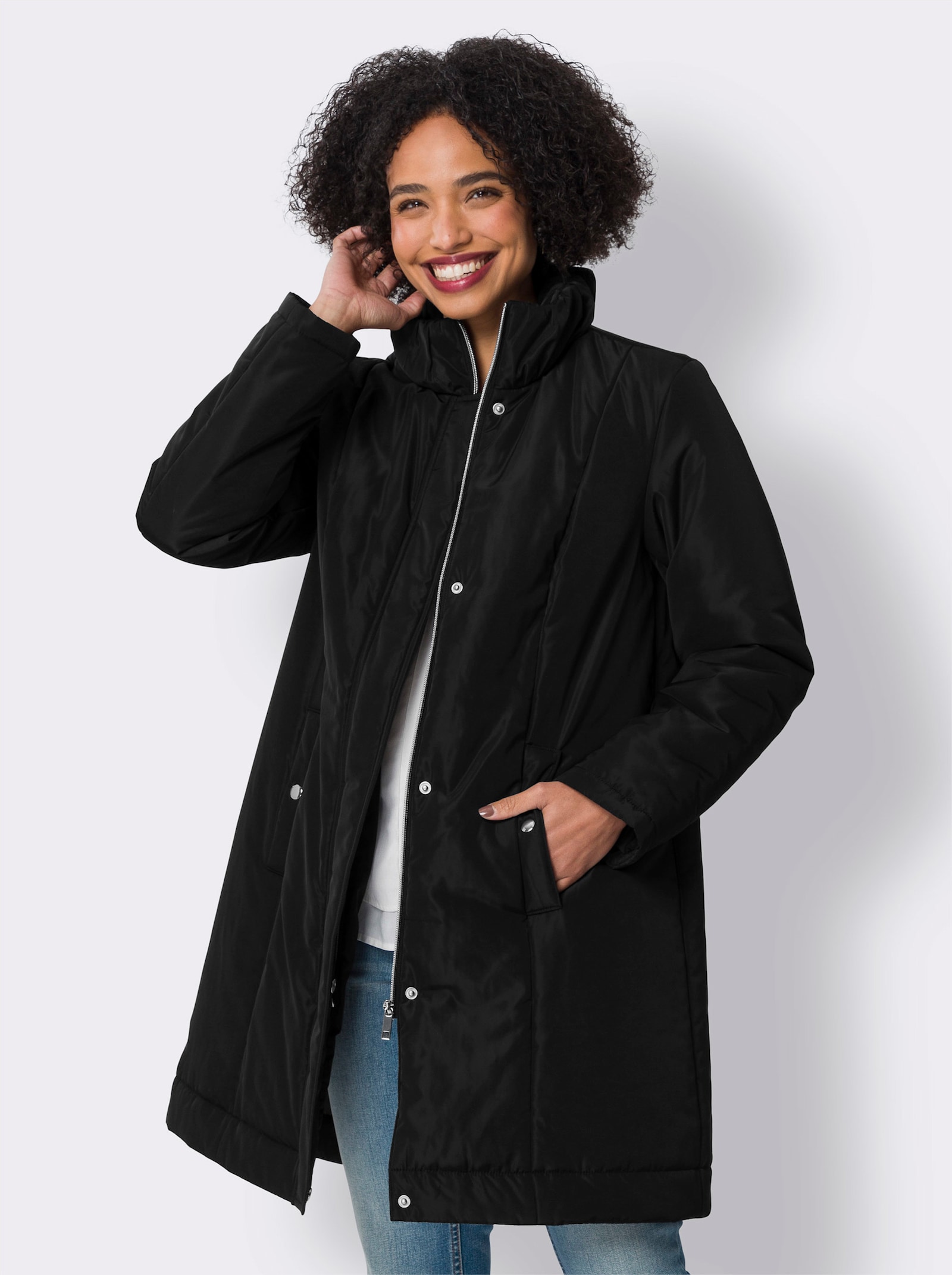 heine Kurzmantel mit gerafftem Stehkragen - schwarz