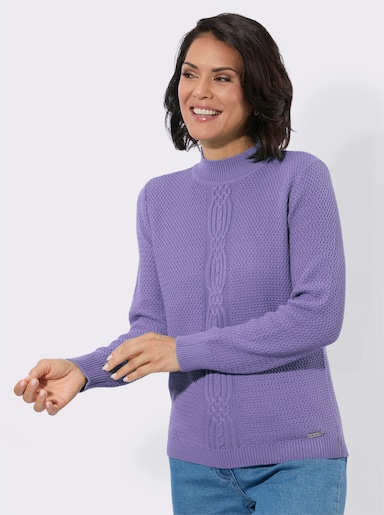 Rollkragenpullover mit Strickmuster vorne - lavendel