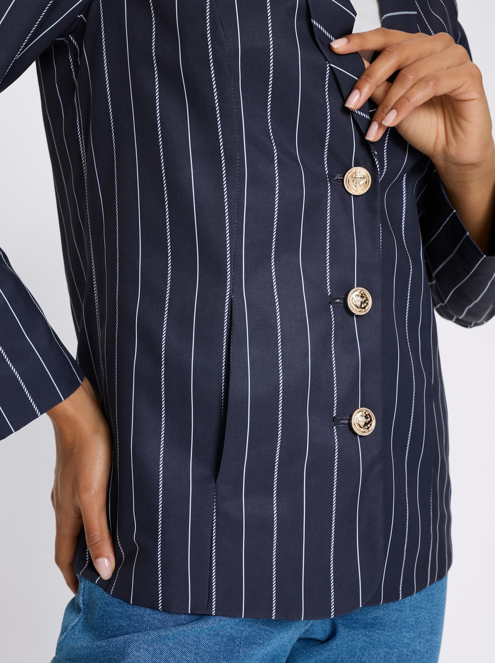 Blazer mit goldfarbenen Schmuckknöpfen - marine-weiss-gestreift