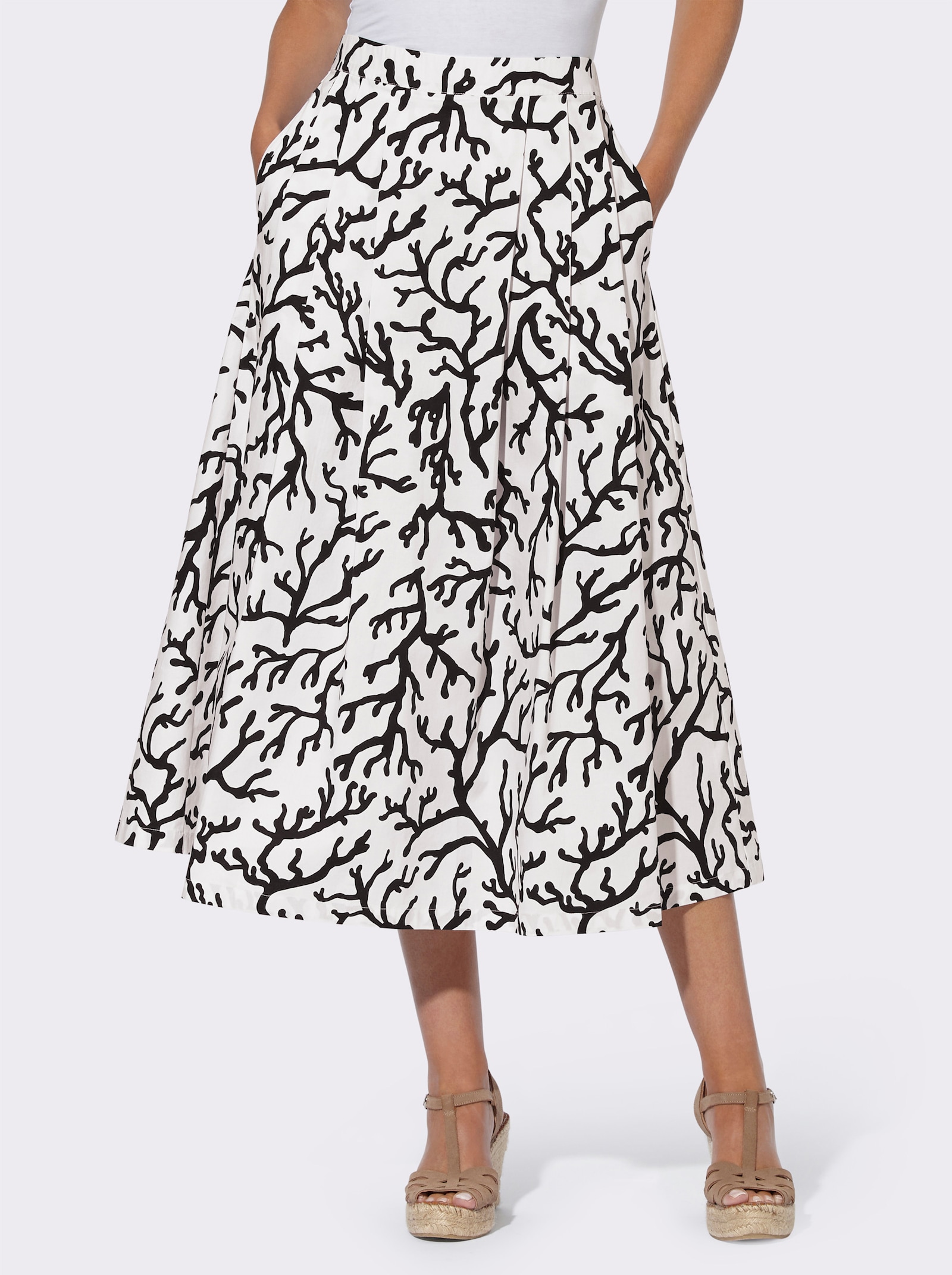 heine Faltenrock mit Druck-Dessin - weiß-schwarz-bedruckt