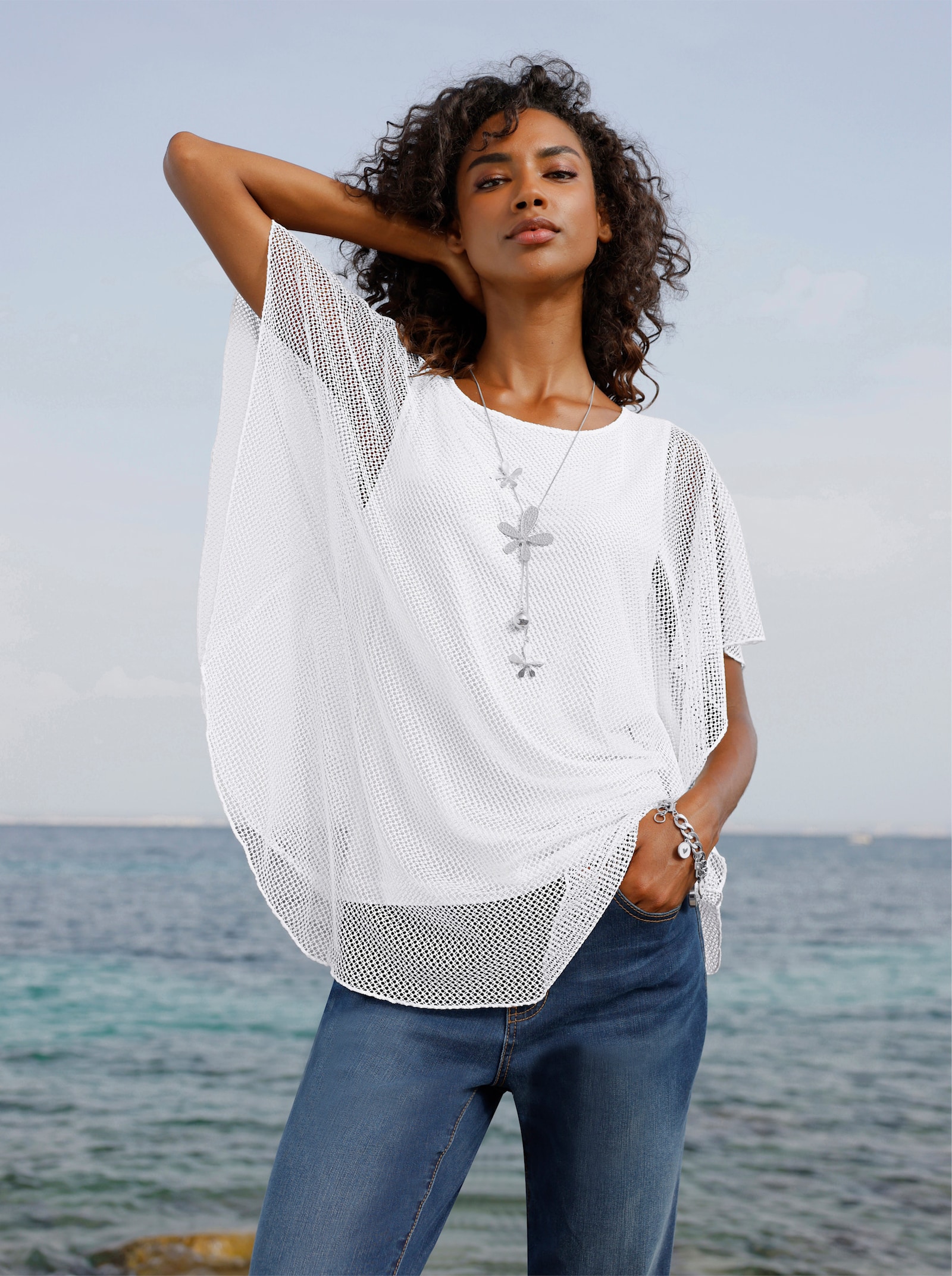 heine Kurzarmshirt im Poncho-Stil - ecru