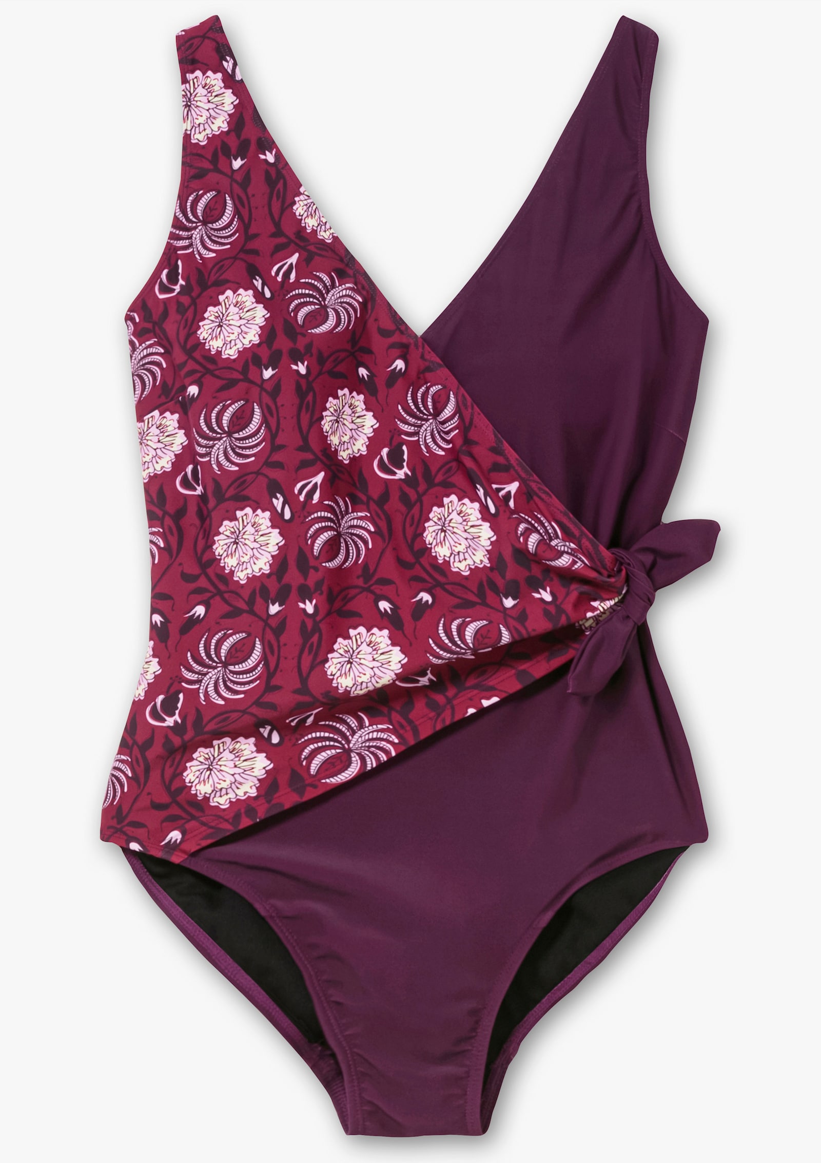 sheego by Joe Browns Badeanzug mit seitlichem Knoten - beere-gemustert