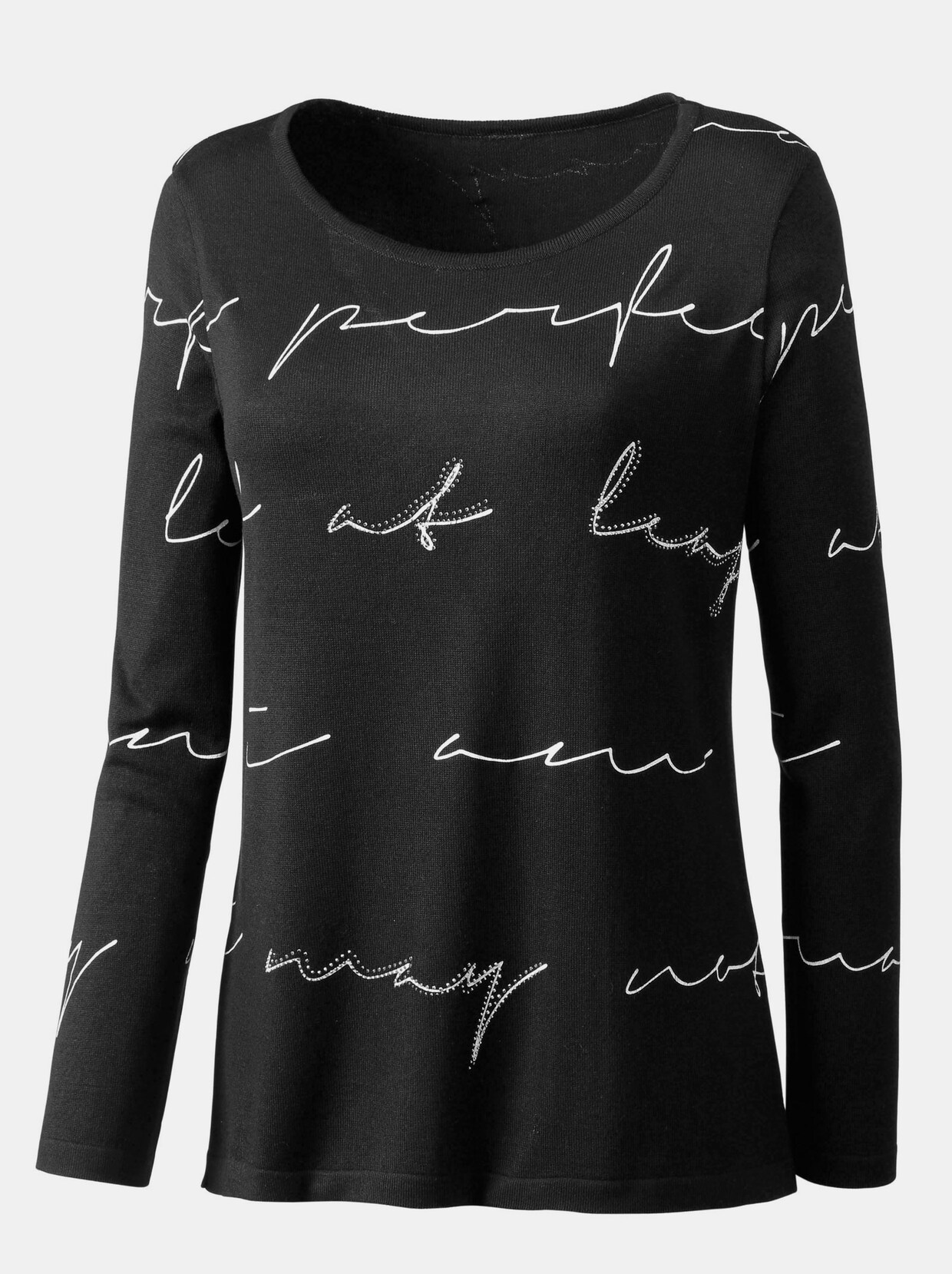 Feinstrickpullover - schwarz-weiß-bedruckt