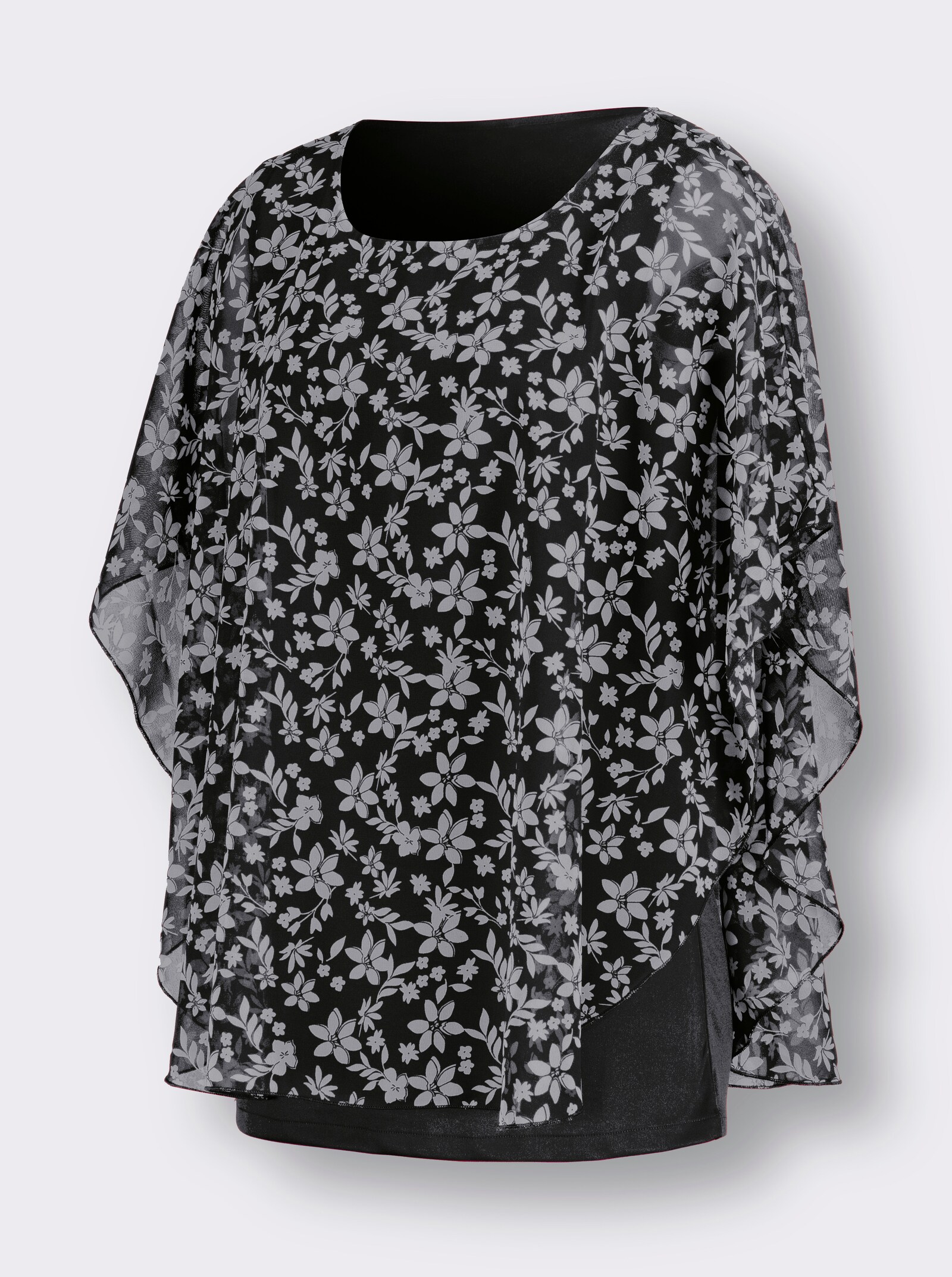 Georgette blouse in laagjeslook - zwart gedessineerd