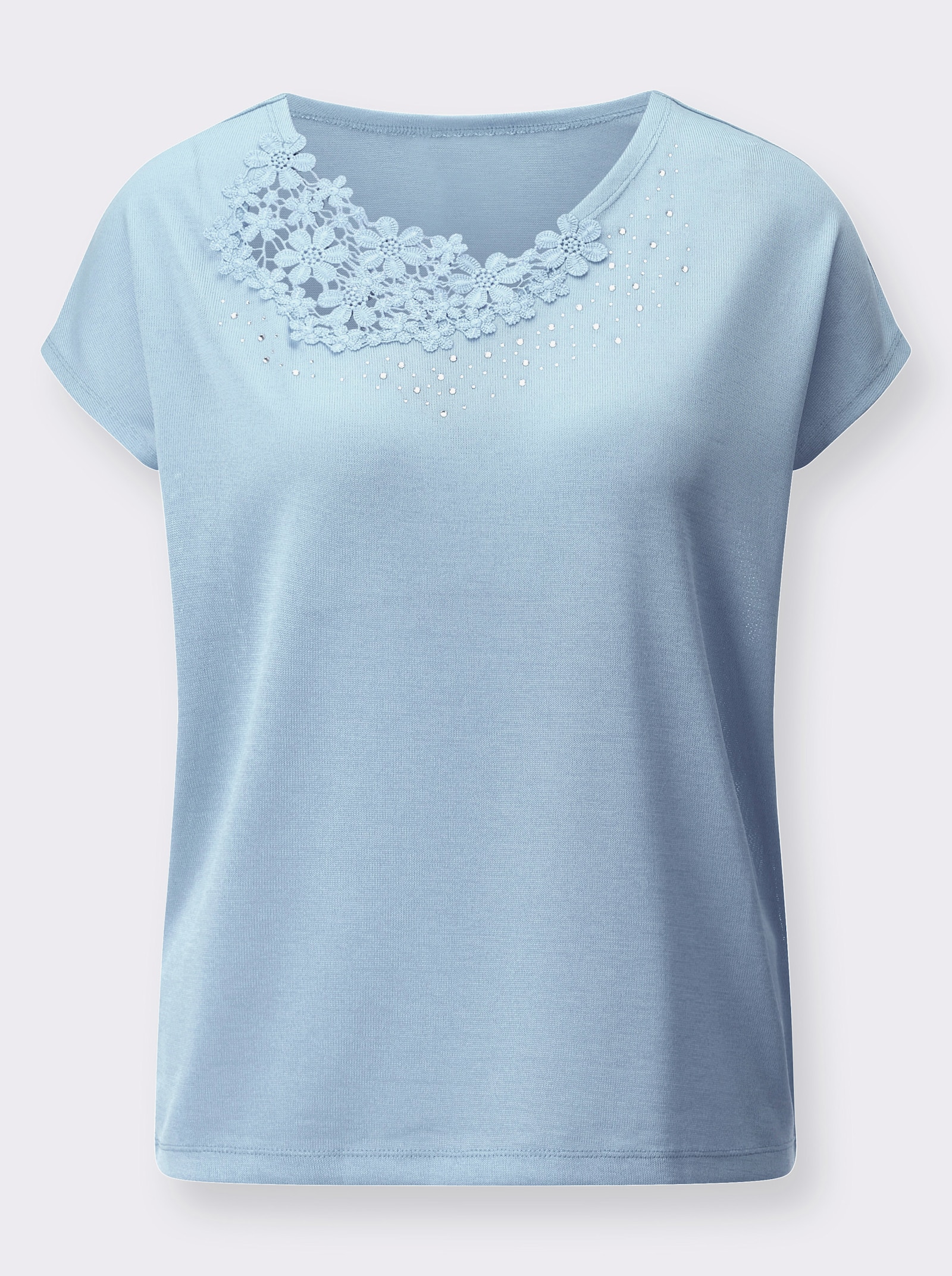 Shirt met korte mouwen en kantinzet opzij - lichtblauw